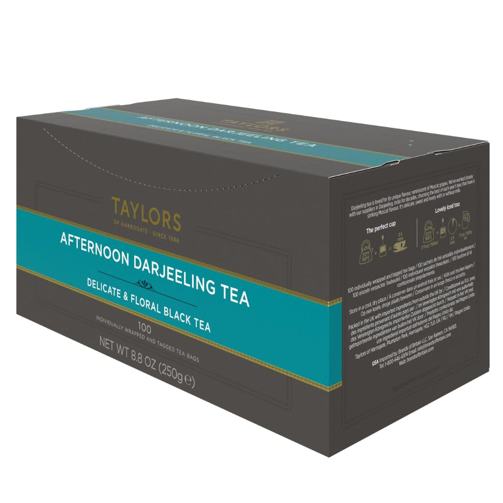 Taylors of Harrogate Afternoon Darjeeling, Black Tea, Individually Wrapped Bags 20 Count (Pack of 1), Delicate, Sweet & Floral, Caffeinated, Enjoy Hot or Iced, 20 Teabags