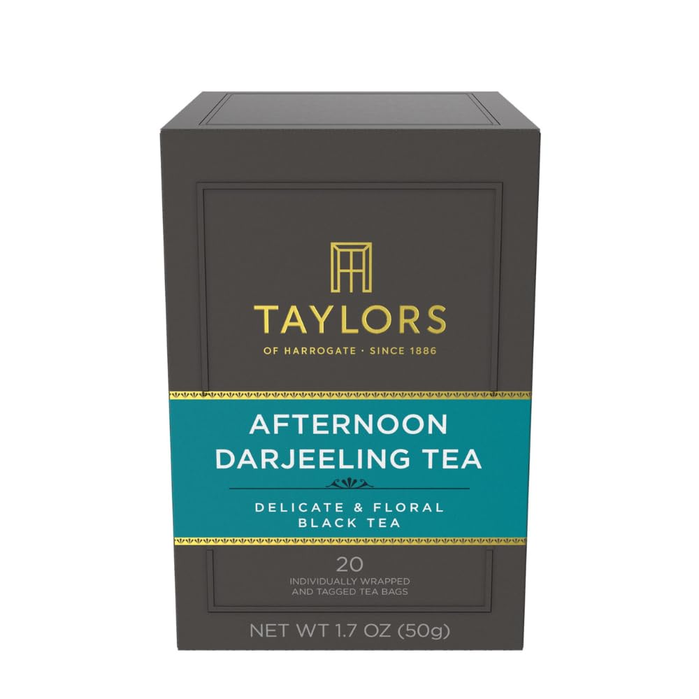 Taylors of Harrogate Afternoon Darjeeling, Black Tea, Individually Wrapped Bags 20 Count (Pack of 1), Delicate, Sweet & Floral, Caffeinated, Enjoy Hot or Iced, 20 Teabags