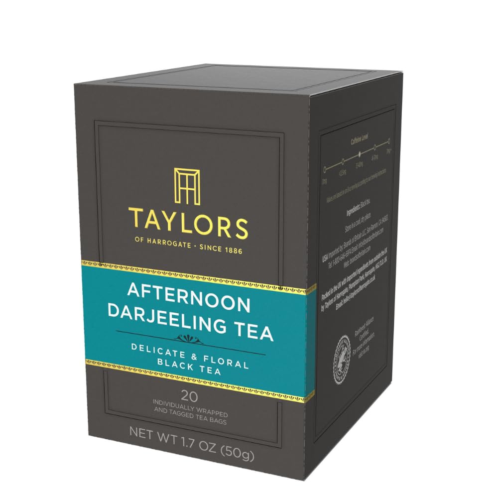 Taylors of Harrogate Afternoon Darjeeling, Black Tea, Individually Wrapped Bags 20 Count (Pack of 1), Delicate, Sweet & Floral, Caffeinated, Enjoy Hot or Iced, 20 Teabags
