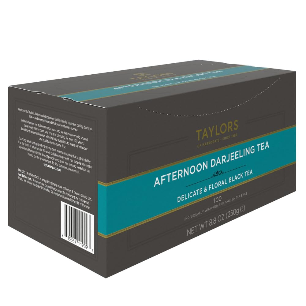 Taylors of Harrogate Afternoon Darjeeling, Black Tea, Individually Wrapped Bags 20 Count (Pack of 1), Delicate, Sweet & Floral, Caffeinated, Enjoy Hot or Iced, 20 Teabags