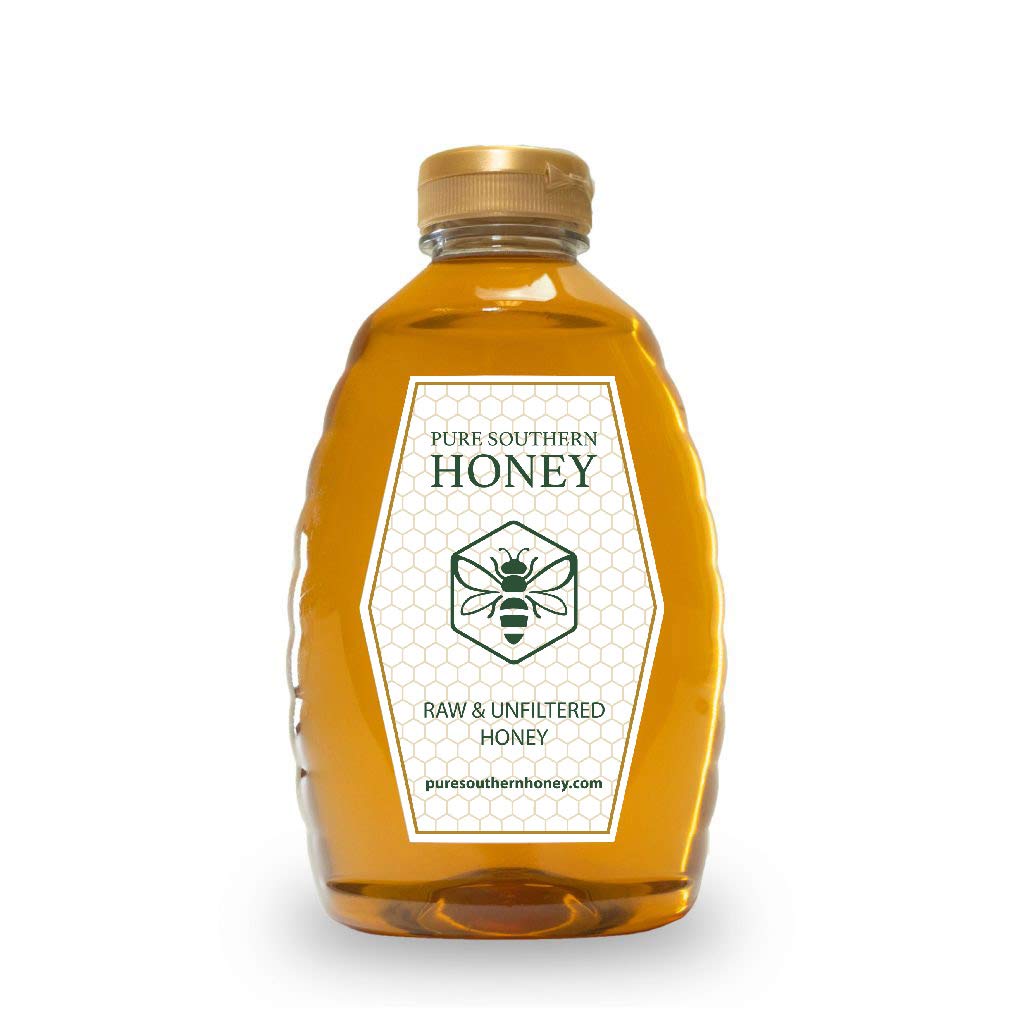 100% Authentic, USA - Made Raw Unfiltered Honey, Made by Pure Southern Honey [ 1 lb] - Unheated - Non - GMO, No Additives, All - Natural Sweetener- Environmental-Friendly Glass Jar