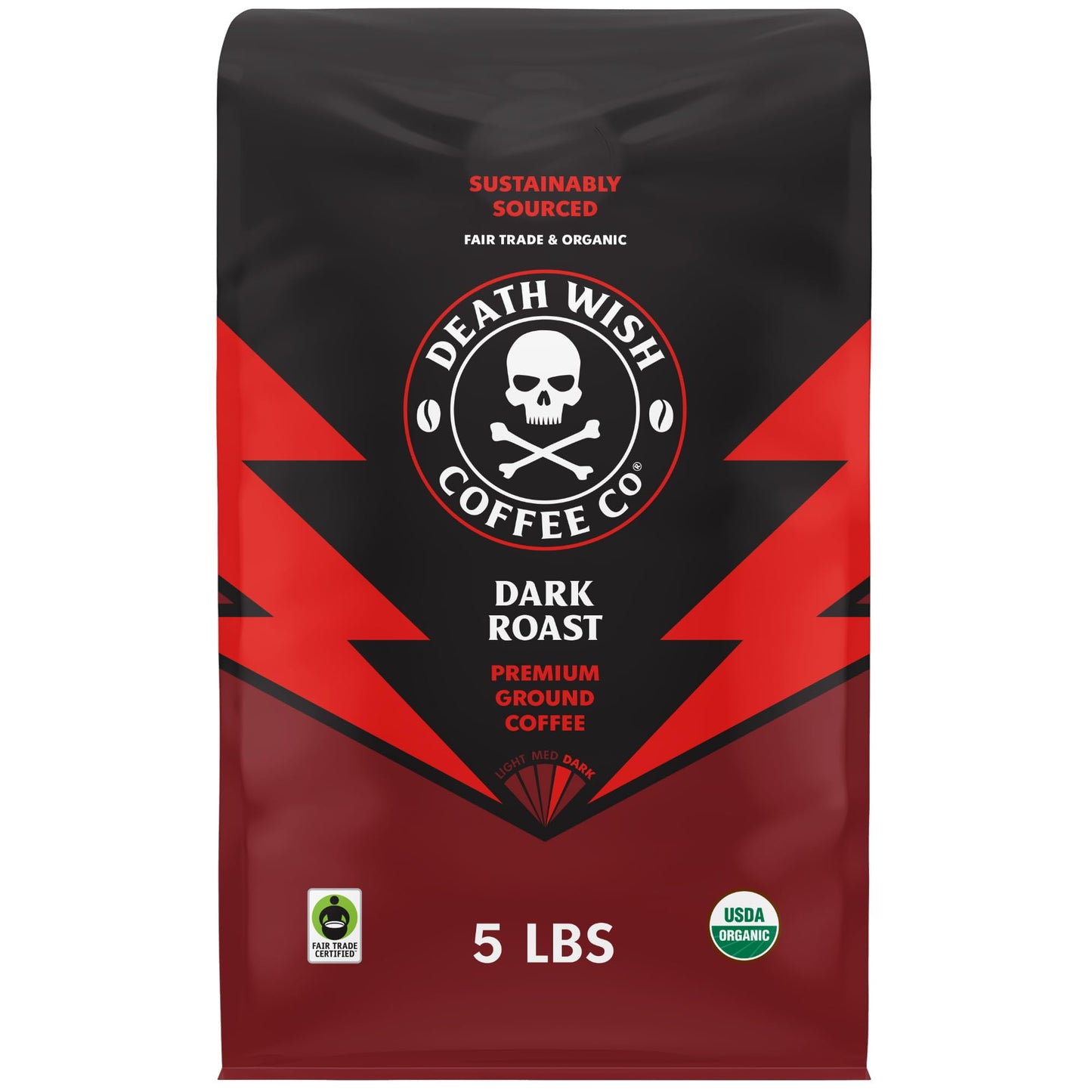Death Wish Coffee, Organic and Fair Trade Dark Roast Ground Coffee, 16 oz