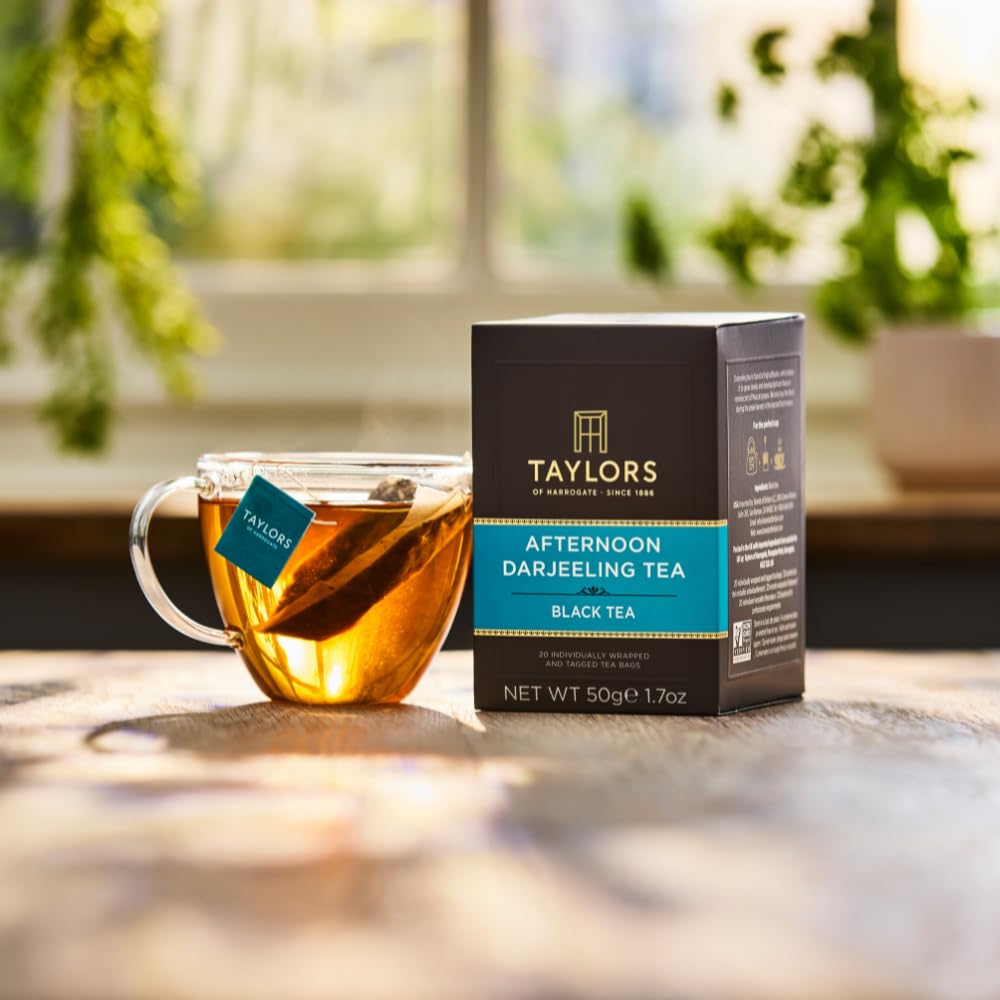 Taylors of Harrogate Afternoon Darjeeling, Black Tea, Individually Wrapped Bags 20 Count (Pack of 1), Delicate, Sweet & Floral, Caffeinated, Enjoy Hot or Iced, 20 Teabags