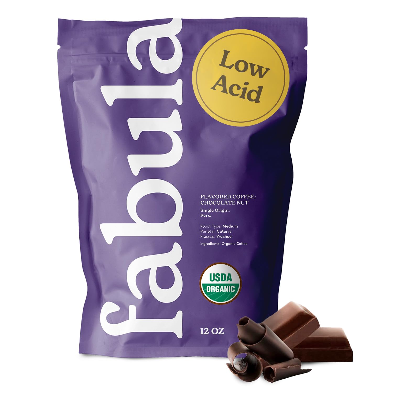 Fabula Low Acid Coffee, USDA Organic Ground Coffee Medium Roast - Non GMO - No Molds - Mycotoxins Pesticides Free - Single Origin Coffee - 12 oz