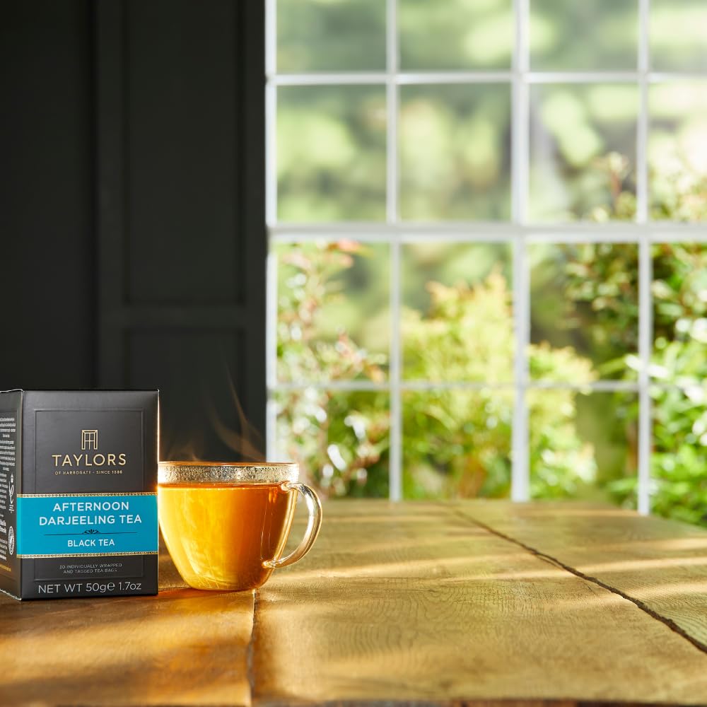 Taylors of Harrogate Afternoon Darjeeling, Black Tea, Individually Wrapped Bags 20 Count (Pack of 1), Delicate, Sweet & Floral, Caffeinated, Enjoy Hot or Iced, 20 Teabags
