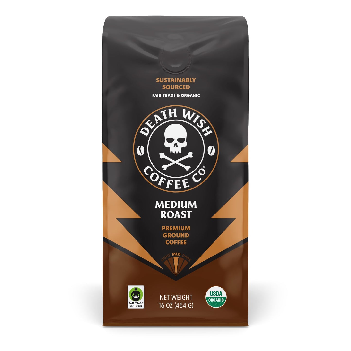Death Wish Coffee, Organic and Fair Trade Dark Roast Ground Coffee, 16 oz