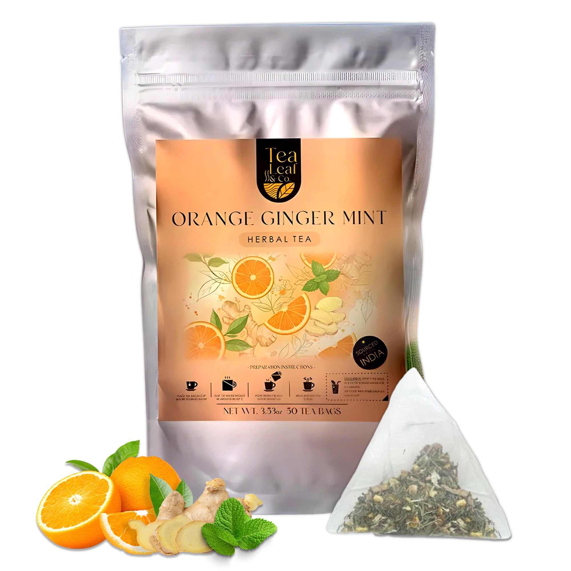 Tea Leaf & Co. Mint Green Tea Bags (50), Green Tea w/ Peppermint & Spearmint, Caffeinated, Real & Natural Green Tea, Blended with Fresh Herbs & Spices