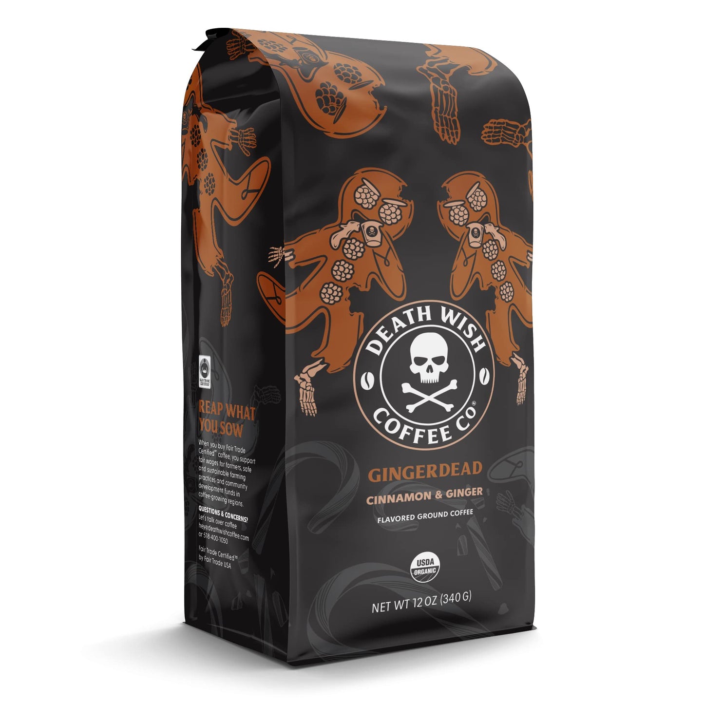 Death Wish Coffee, Organic and Fair Trade Dark Roast Ground Coffee, 16 oz