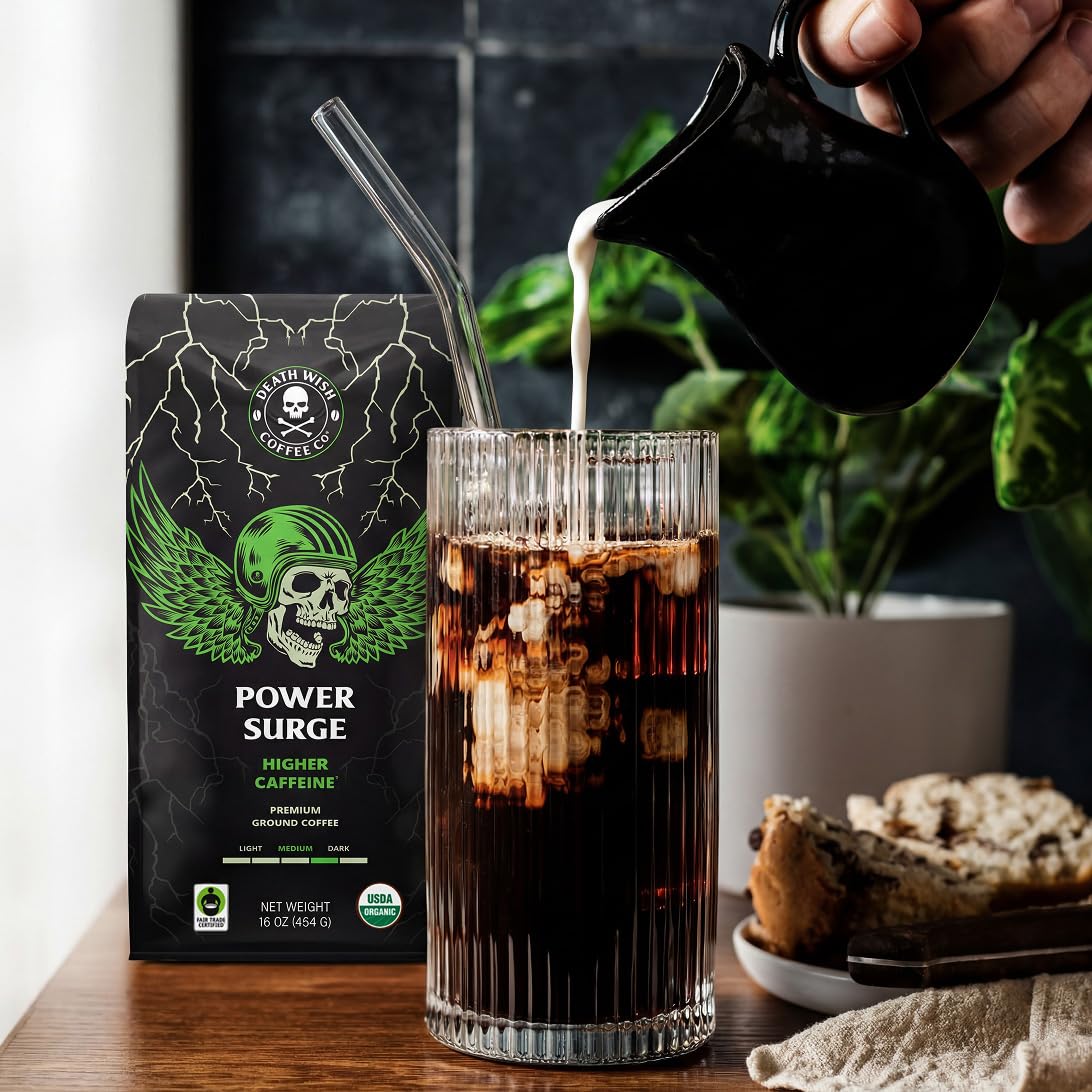 Death Wish Coffee, Organic and Fair Trade Dark Roast Ground Coffee, 16 oz