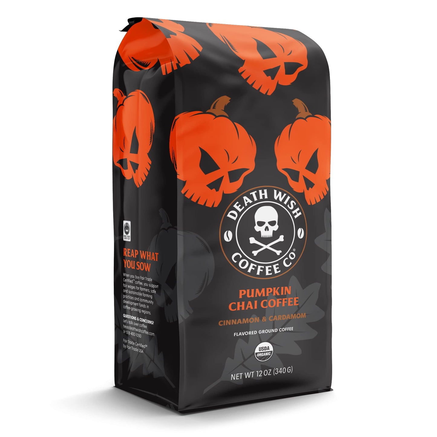 Death Wish Coffee, Organic and Fair Trade Dark Roast Ground Coffee, 16 oz
