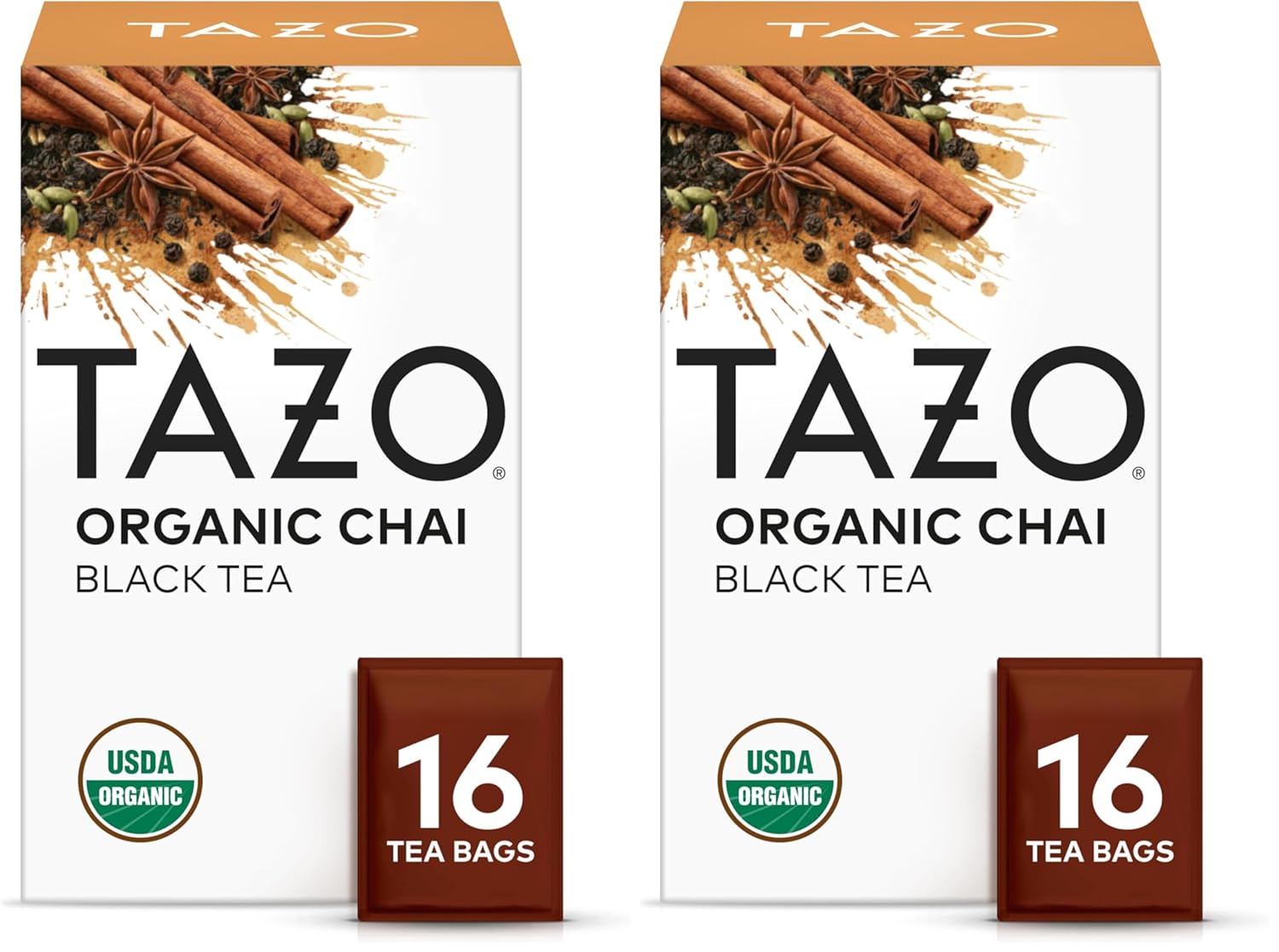 TAZO Organic Chai Black Tea Bags, Blend of Black Teas, Ginger, Cinnamon, Black Pepper & Cardamom, 96 Total Tea Bags (16ct - Pack of 6)