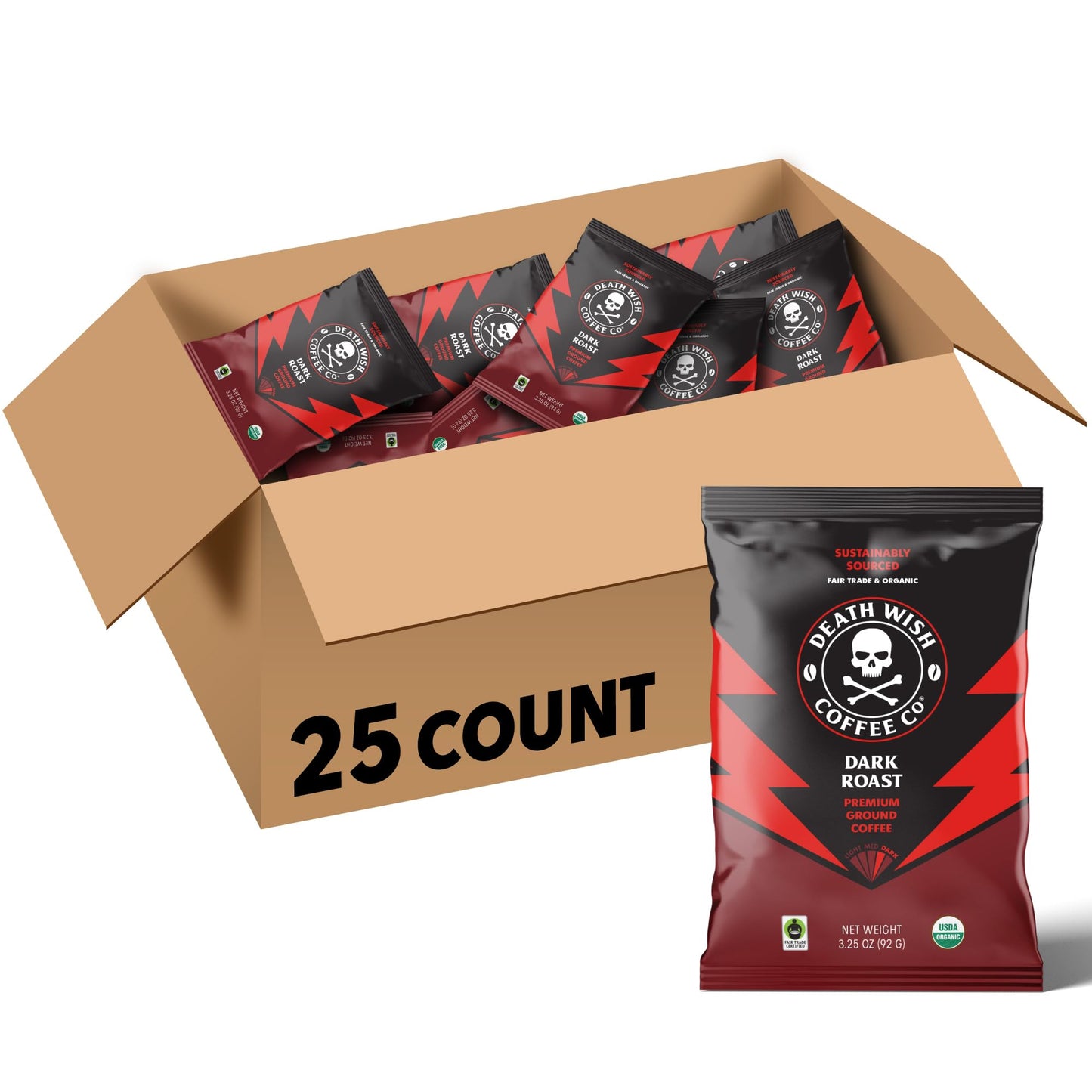 Death Wish Coffee, Organic and Fair Trade Dark Roast Ground Coffee, 16 oz