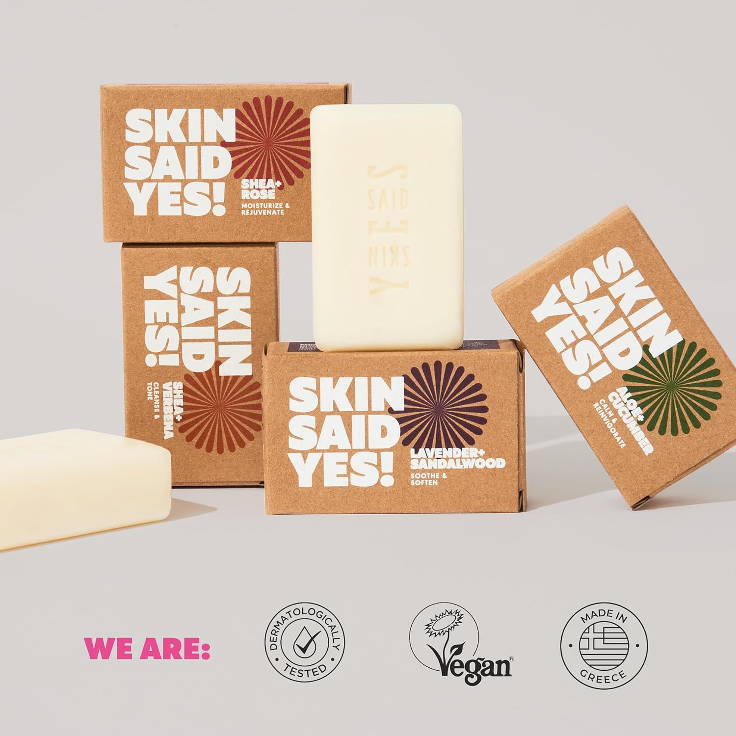 Skin Said Yes Organic Soap Bar (Set of 8) - Natural Soap Made in Greece | Nuorishing Shea Butter, Olive Oil, Lavander and Sandalwood, Aloe Vera & Cucumber Extract | Jabones Artesanales Naturales