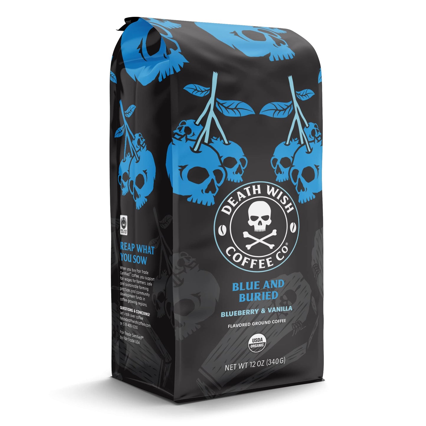 Death Wish Coffee, Organic and Fair Trade Dark Roast Ground Coffee, 16 oz