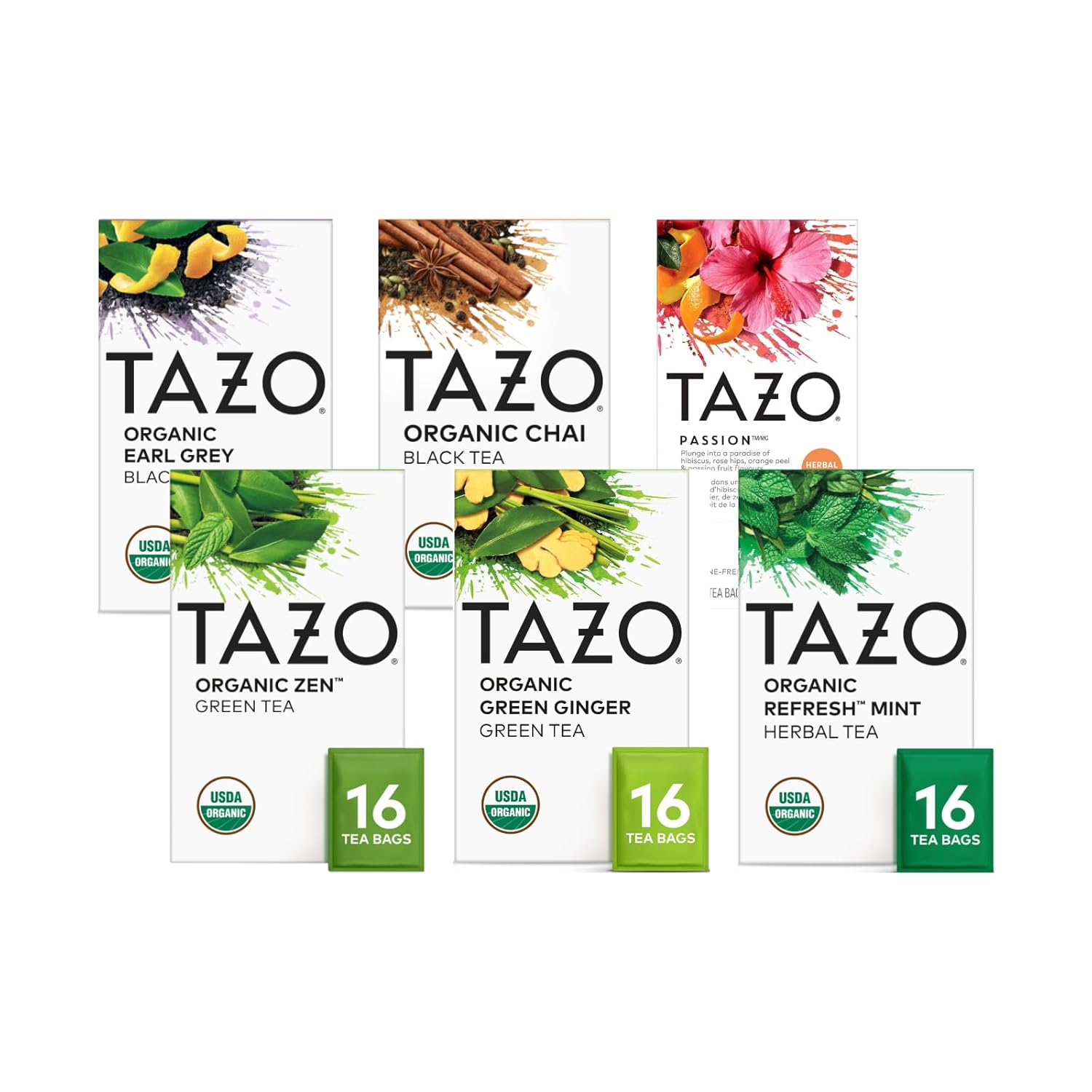 TAZO Organic Chai Black Tea Bags, Blend of Black Teas, Ginger, Cinnamon, Black Pepper & Cardamom, 96 Total Tea Bags (16ct - Pack of 6)