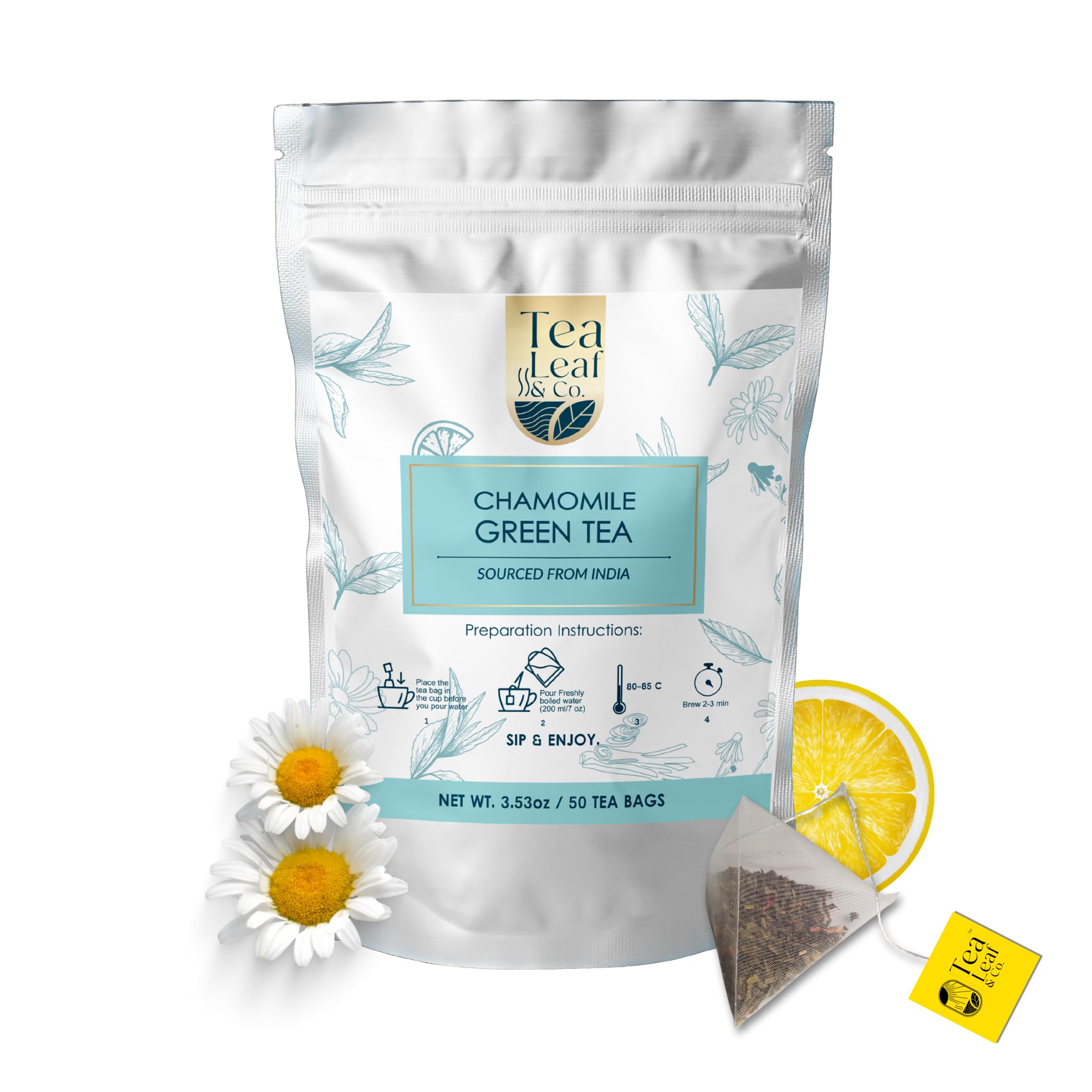 Tea Leaf & Co. Mint Green Tea Bags (50), Green Tea w/ Peppermint & Spearmint, Caffeinated, Real & Natural Green Tea, Blended with Fresh Herbs & Spices