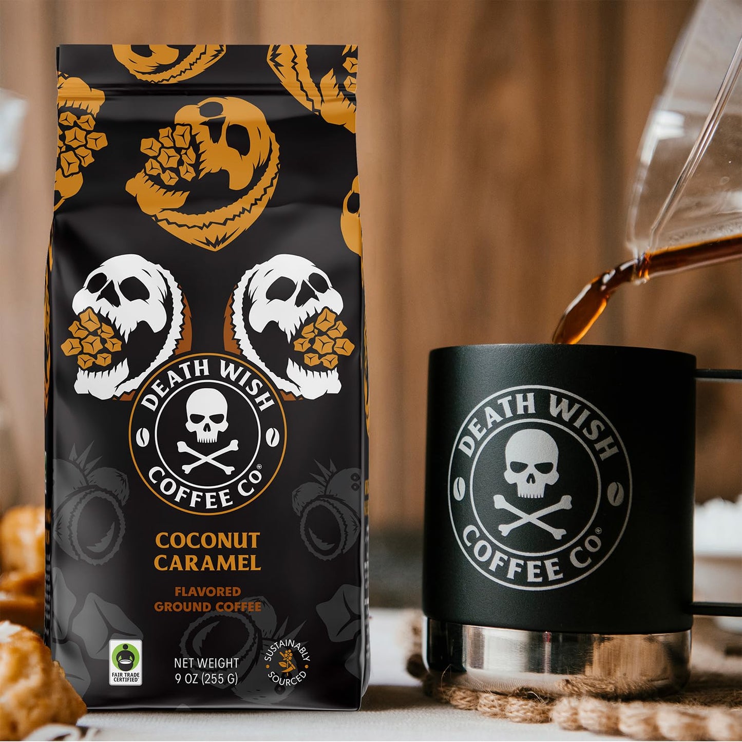 Death Wish Coffee, Organic and Fair Trade Dark Roast Ground Coffee, 16 oz