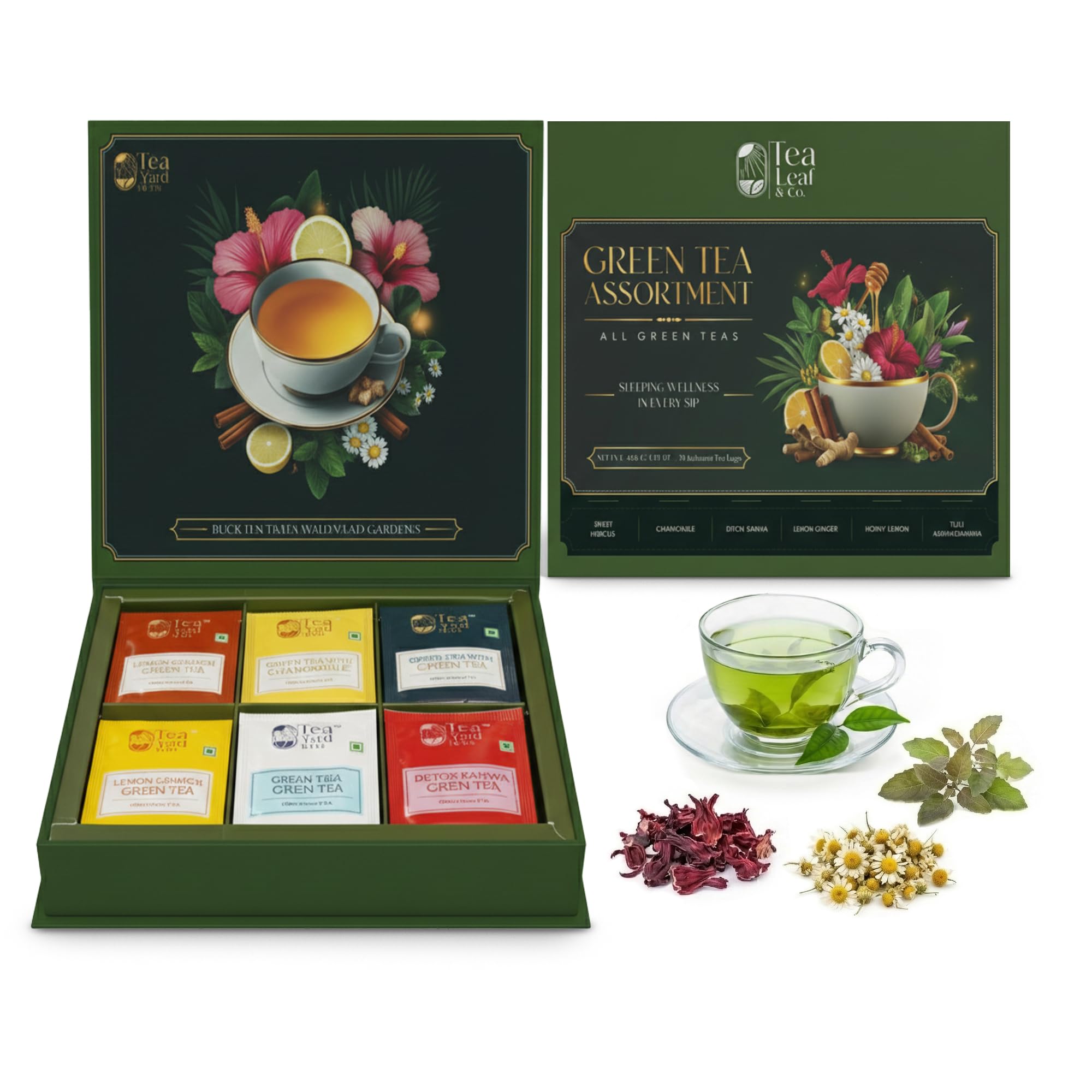 Tea Leaf & Co. Mint Green Tea Bags (50), Green Tea w/ Peppermint & Spearmint, Caffeinated, Real & Natural Green Tea, Blended with Fresh Herbs & Spices