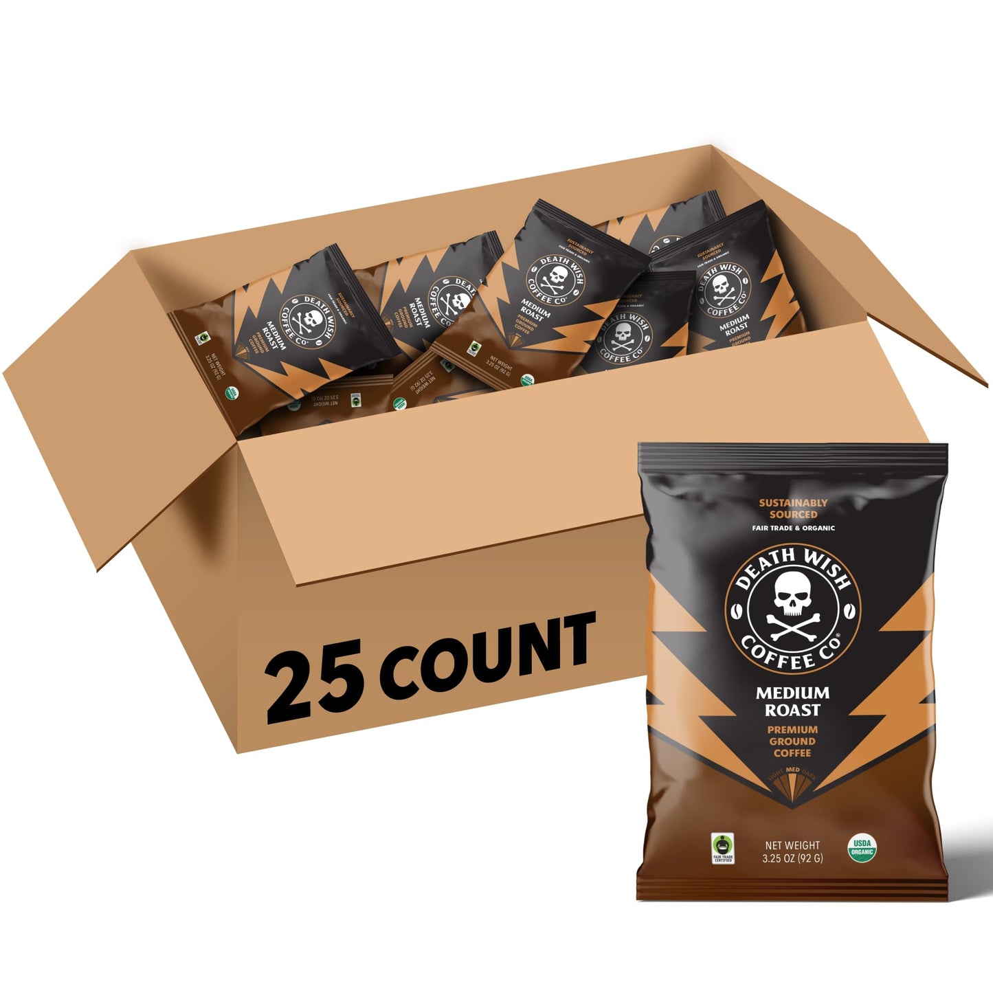 Death Wish Coffee, Organic and Fair Trade Dark Roast Ground Coffee, 16 oz