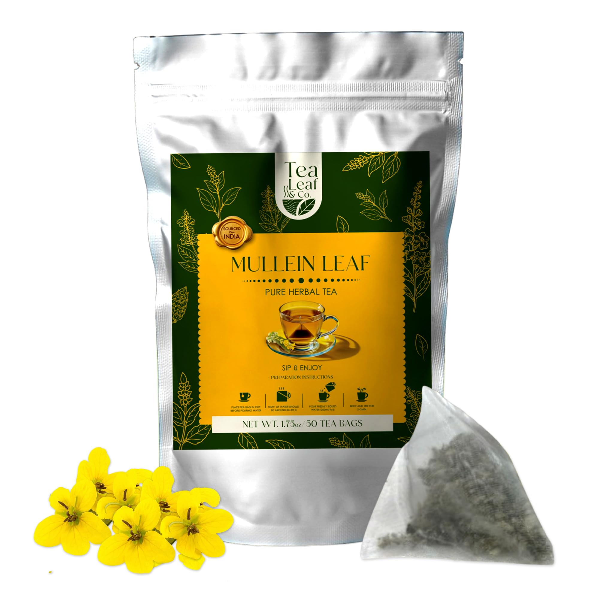 Tea Leaf & Co. Mint Green Tea Bags (50), Green Tea w/ Peppermint & Spearmint, Caffeinated, Real & Natural Green Tea, Blended with Fresh Herbs & Spices