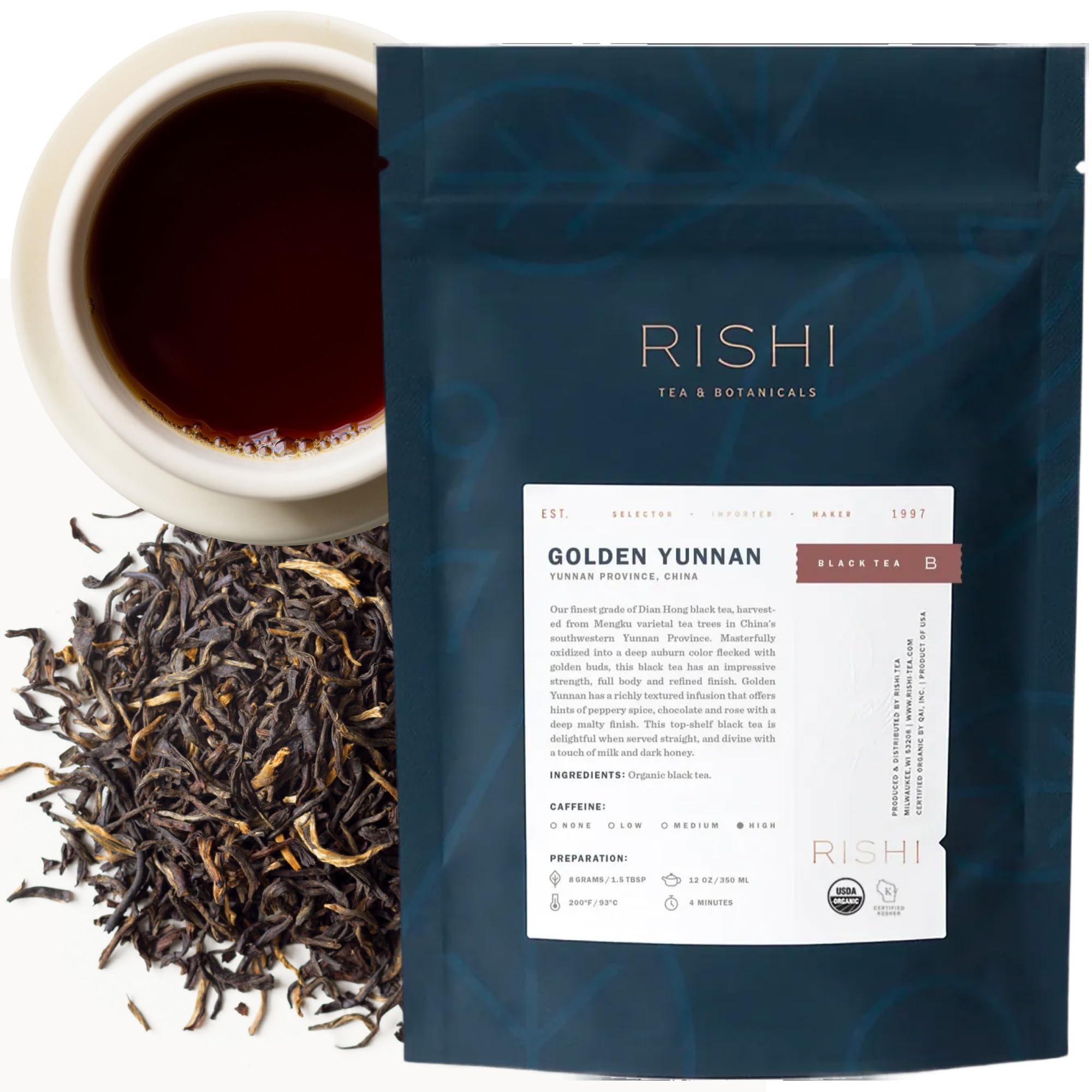 Rishi Tea China Breakfast Black Loose Leaf Tea - Organic, Robust & Caffeinated, Enjoy Hot or Iced - 4 Ounces, 12+ Servings