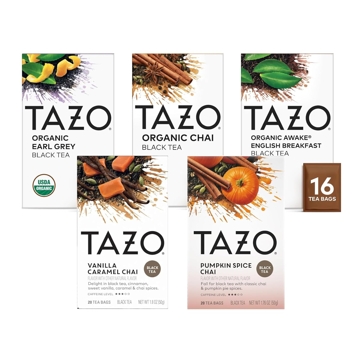 TAZO Organic Chai Black Tea Bags, Blend of Black Teas, Ginger, Cinnamon, Black Pepper & Cardamom, 96 Total Tea Bags (16ct - Pack of 6)