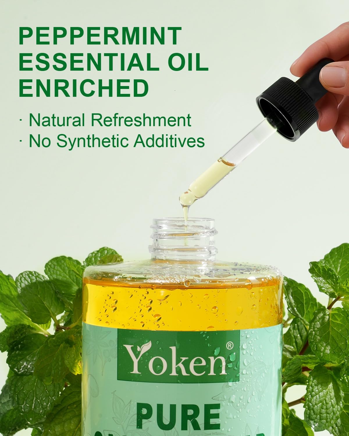 Yoken Peppermint Castile Soap Liquid (EWG Verified, 32 OZ) Made with Certified Organic Oils, Gentle Peppermint Soap for Body Wash, Face, Hands, Dishes, Laundry & More, Vegan Natural Versatile Cleanser