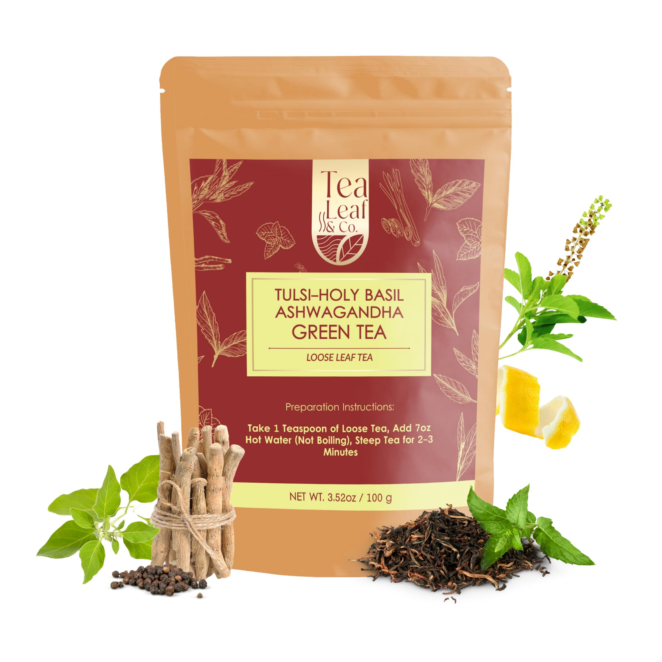 Tea Leaf & Co. Mint Green Tea Bags (50), Green Tea w/ Peppermint & Spearmint, Caffeinated, Real & Natural Green Tea, Blended with Fresh Herbs & Spices