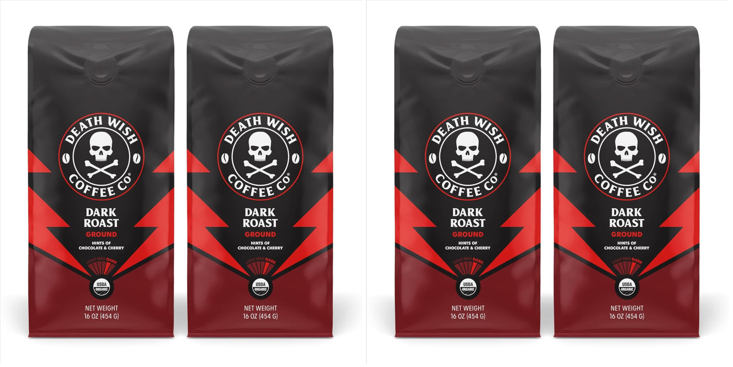 Death Wish Coffee, Organic and Fair Trade Dark Roast Ground Coffee, 16 oz