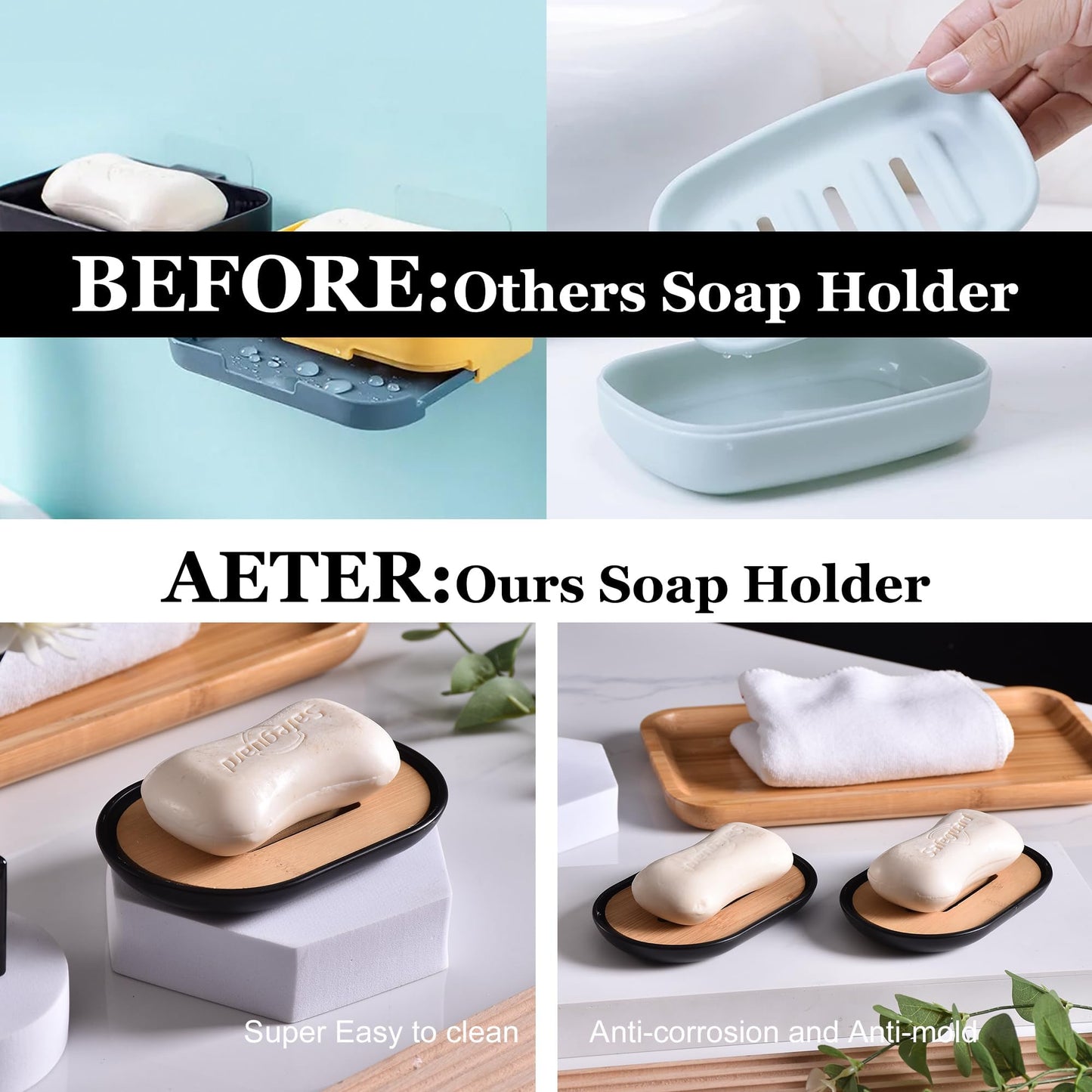 Wooden Soap Dish for Shower,Set of 2 Shower Soap Holder,Self draining Bar Soap Holder for Bathroom, Homemade Soaps Saver Natural Soaps Tray, Vowupt
