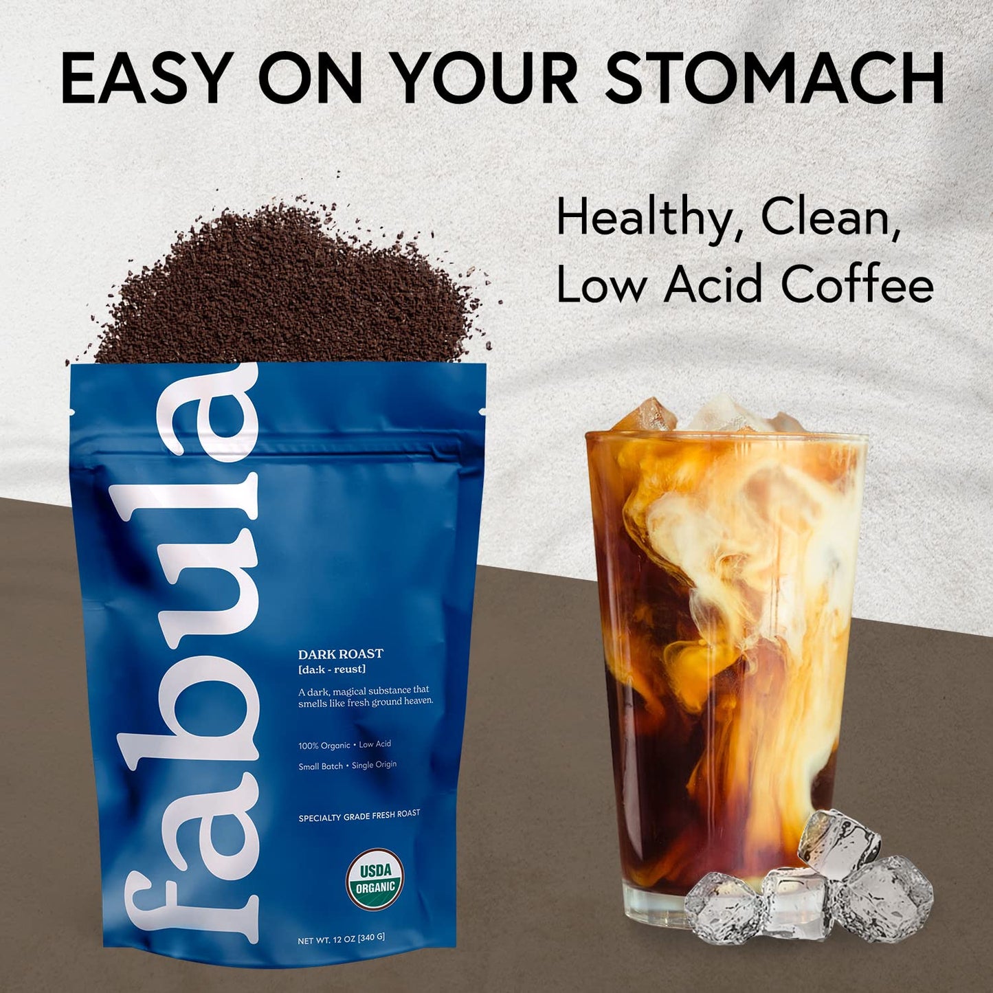 Fabula Low Acid Coffee, USDA Organic Ground Coffee Medium Roast - Non GMO - No Molds - Mycotoxins Pesticides Free - Single Origin Coffee - 12 oz