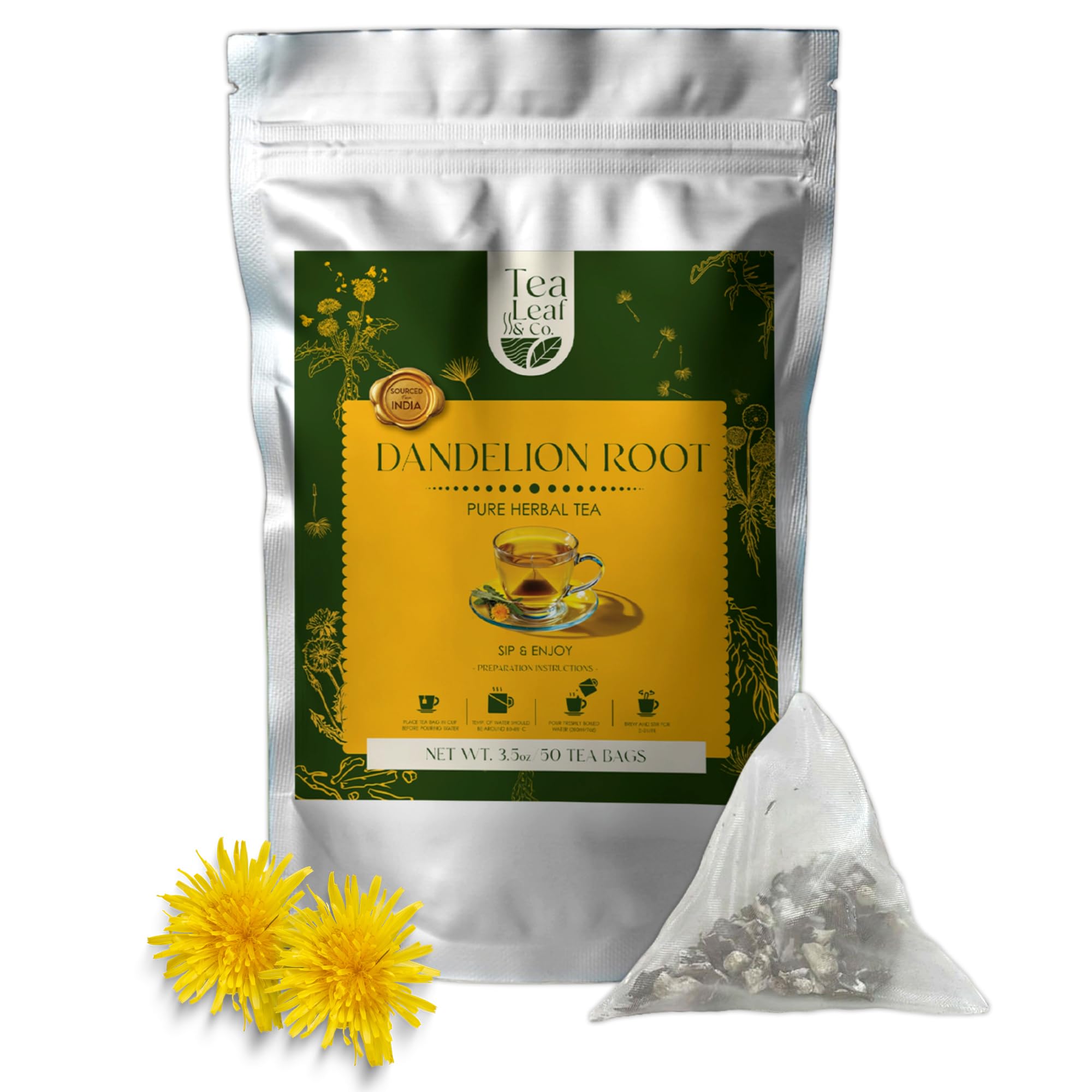Tea Leaf & Co. Mint Green Tea Bags (50), Green Tea w/ Peppermint & Spearmint, Caffeinated, Real & Natural Green Tea, Blended with Fresh Herbs & Spices