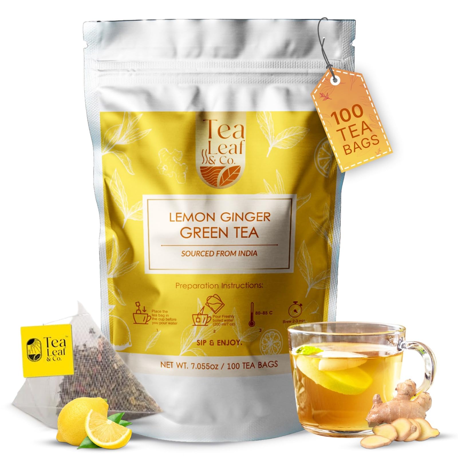 Tea Leaf & Co. Mint Green Tea Bags (50), Green Tea w/ Peppermint & Spearmint, Caffeinated, Real & Natural Green Tea, Blended with Fresh Herbs & Spices