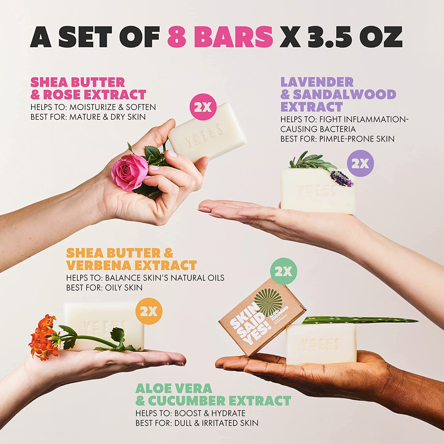 Skin Said Yes Organic Soap Bar (Set of 8) - Natural Soap Made in Greece | Nuorishing Shea Butter, Olive Oil, Lavander and Sandalwood, Aloe Vera & Cucumber Extract | Jabones Artesanales Naturales