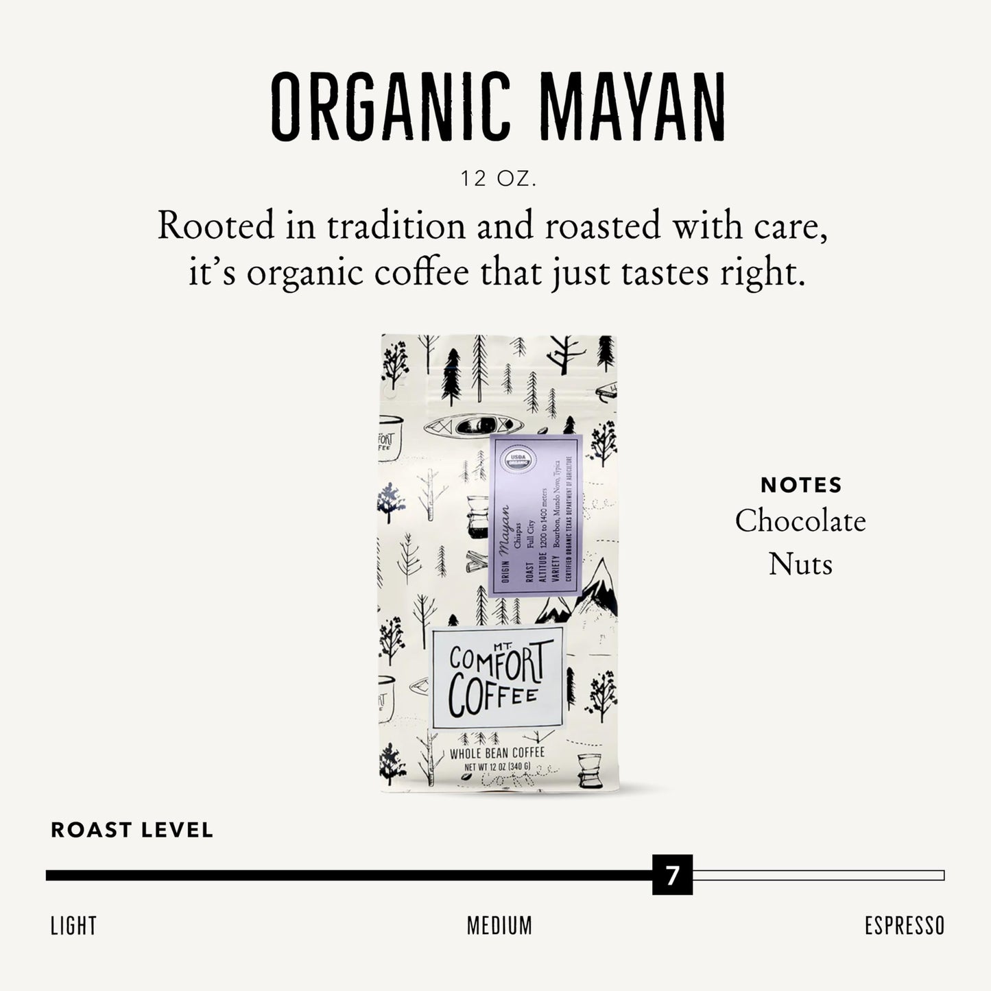 Mt. Comfort Coffee Organic Peru Medium Roast, 12 Ounce (Pack of 1) - Flavor Notes of Nutty, Chocolate, & Citrus - Sourced From Small, Peruvian Coffee Farms - Roasted Whole Beans