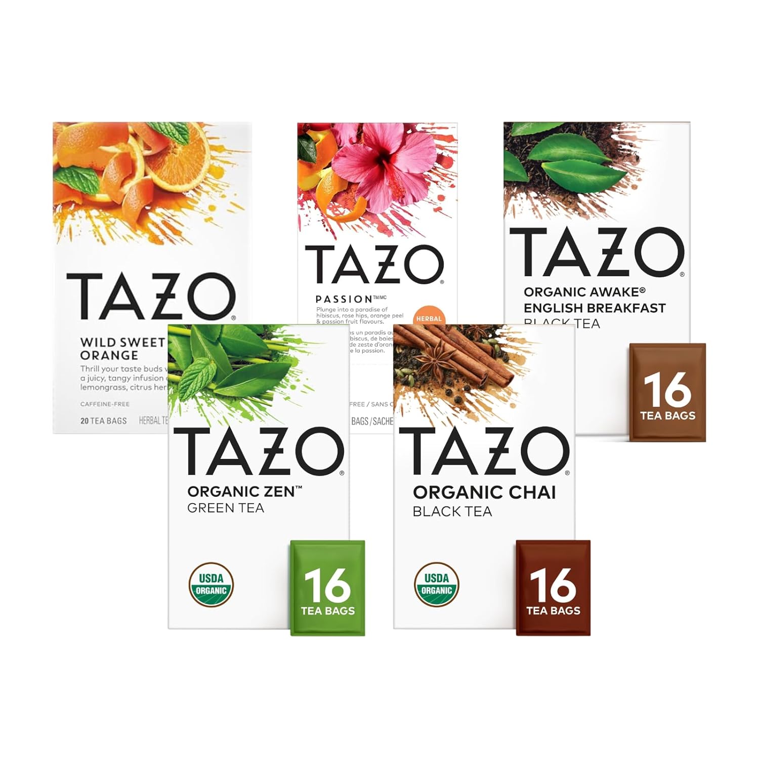 TAZO Organic Chai Black Tea Bags, Blend of Black Teas, Ginger, Cinnamon, Black Pepper & Cardamom, 96 Total Tea Bags (16ct - Pack of 6)