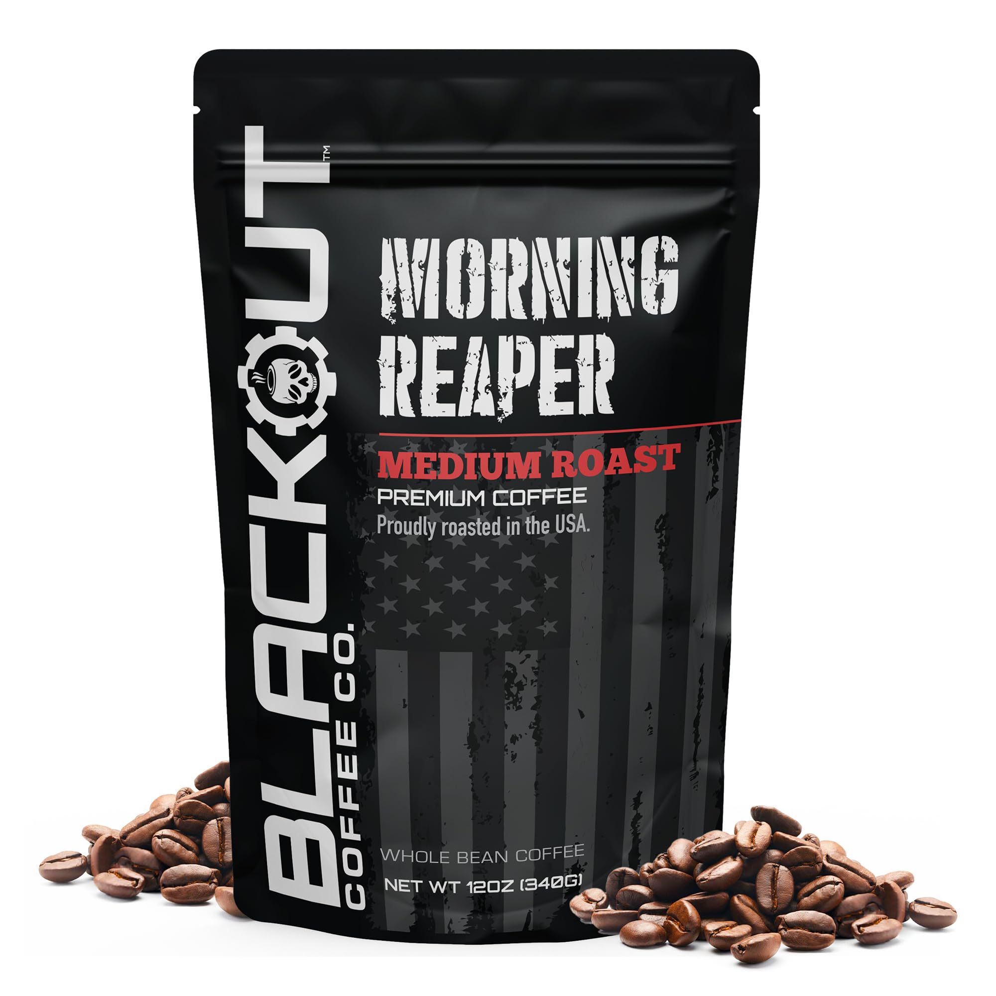 Blackout Coffee Morning Reaper Ground Coffee – Medium Roast, Bold & Strong Flavor – Freshly Roasted 12oz Bag.
