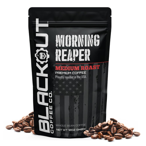 Blackout Coffee Morning Reaper Ground Coffee – Medium Roast, Bold & Strong Flavor – Freshly Roasted 12oz Bag.