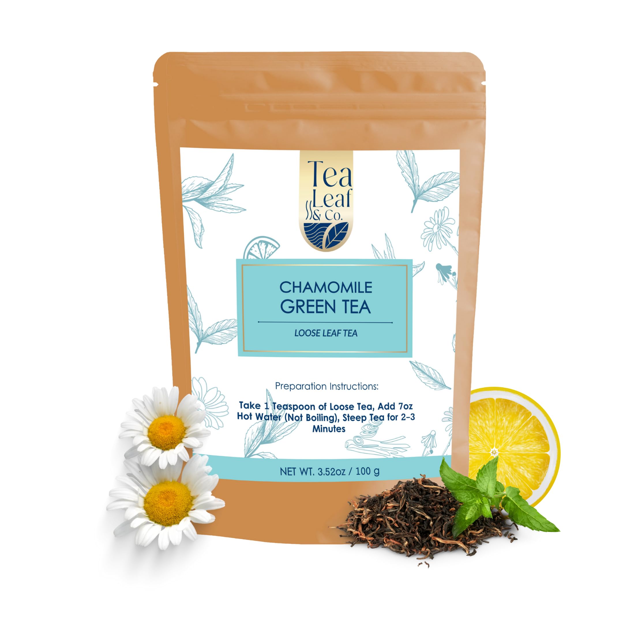 Tea Leaf & Co. Mint Green Tea Bags (50), Green Tea w/ Peppermint & Spearmint, Caffeinated, Real & Natural Green Tea, Blended with Fresh Herbs & Spices