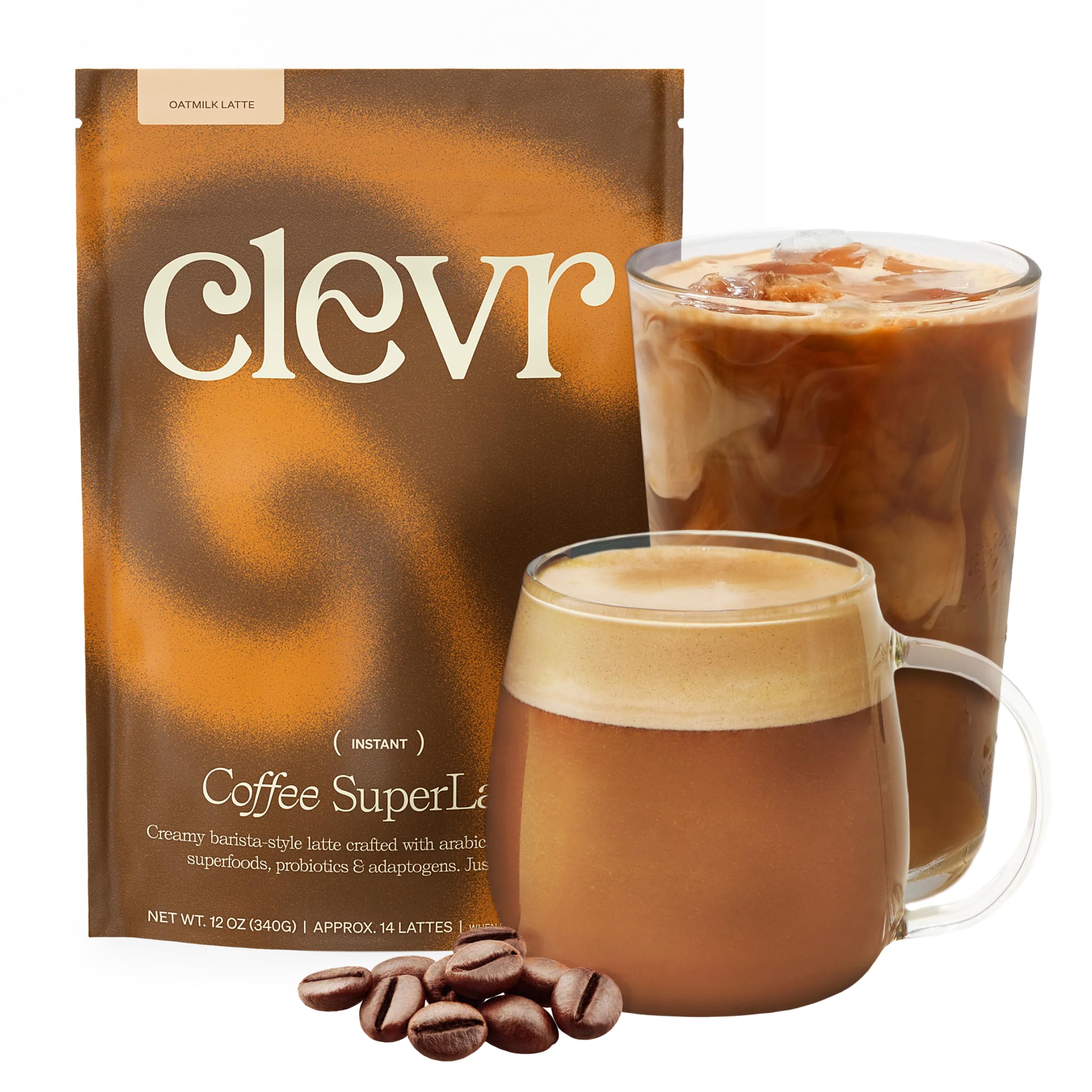 Clevr London Fog Latte, Vegan, Earl Grey Instant Tea Mix, Superfood Powder Blend with Black Tea, Reishi Mushroom, Organic Spices, Coconut Cream, Ashwagandha, Serve Hot or Iced, 12 oz