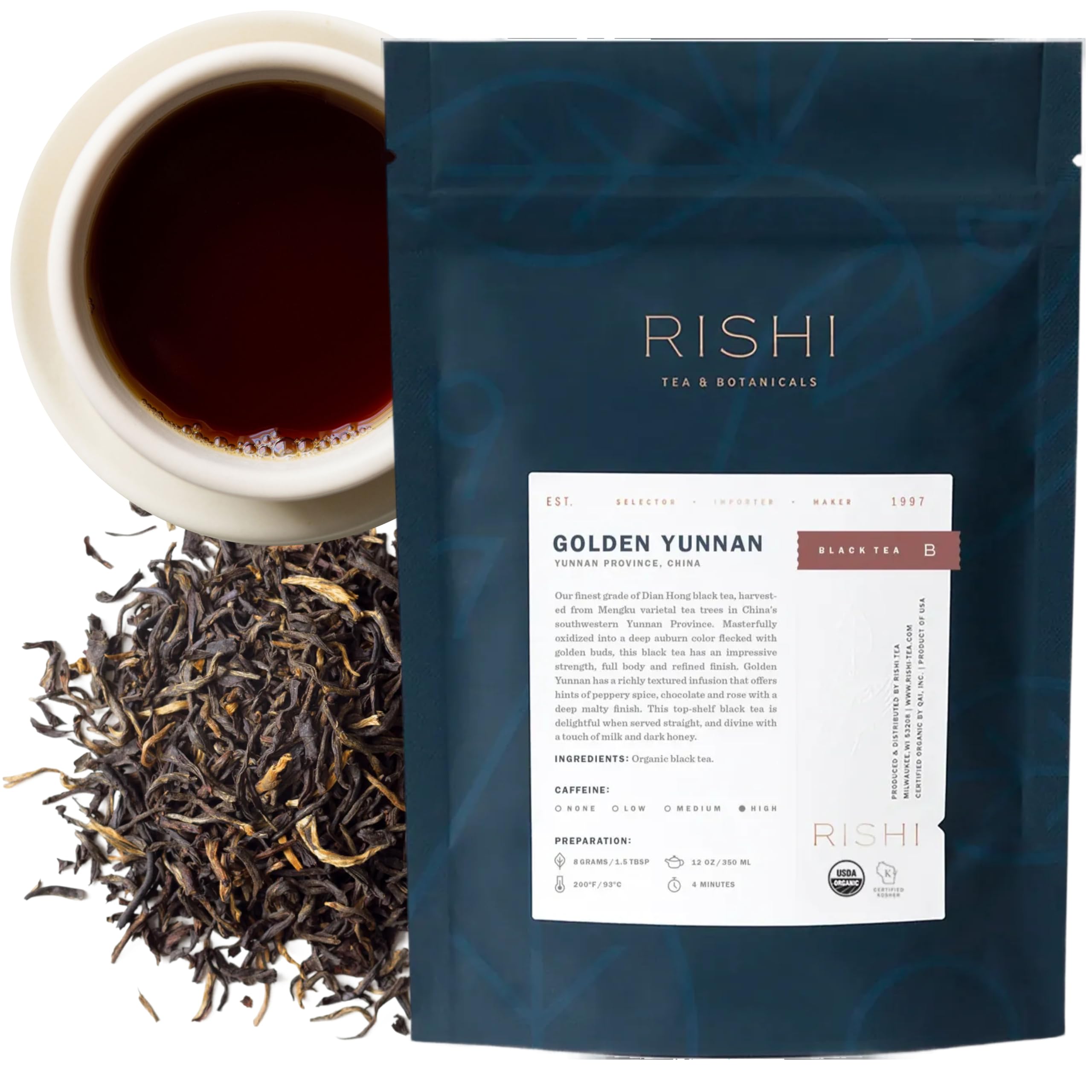 Rishi Tea China Breakfast Black Loose Leaf Tea - Organic, Robust & Caffeinated, Enjoy Hot or Iced - 4 Ounces, 12+ Servings
