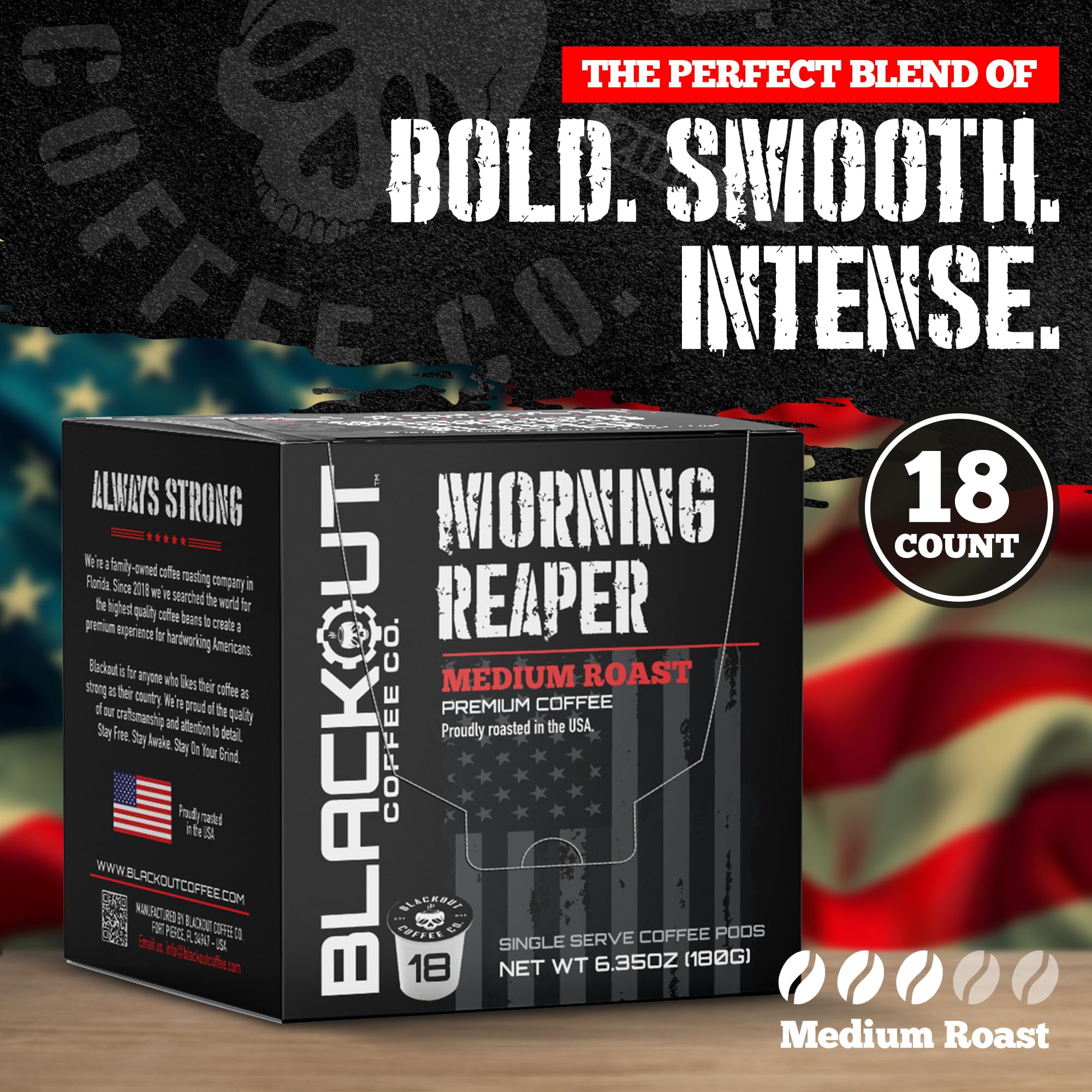 Blackout Coffee Morning Reaper Ground Coffee – Medium Roast, Bold & Strong Flavor – Freshly Roasted 12oz Bag.