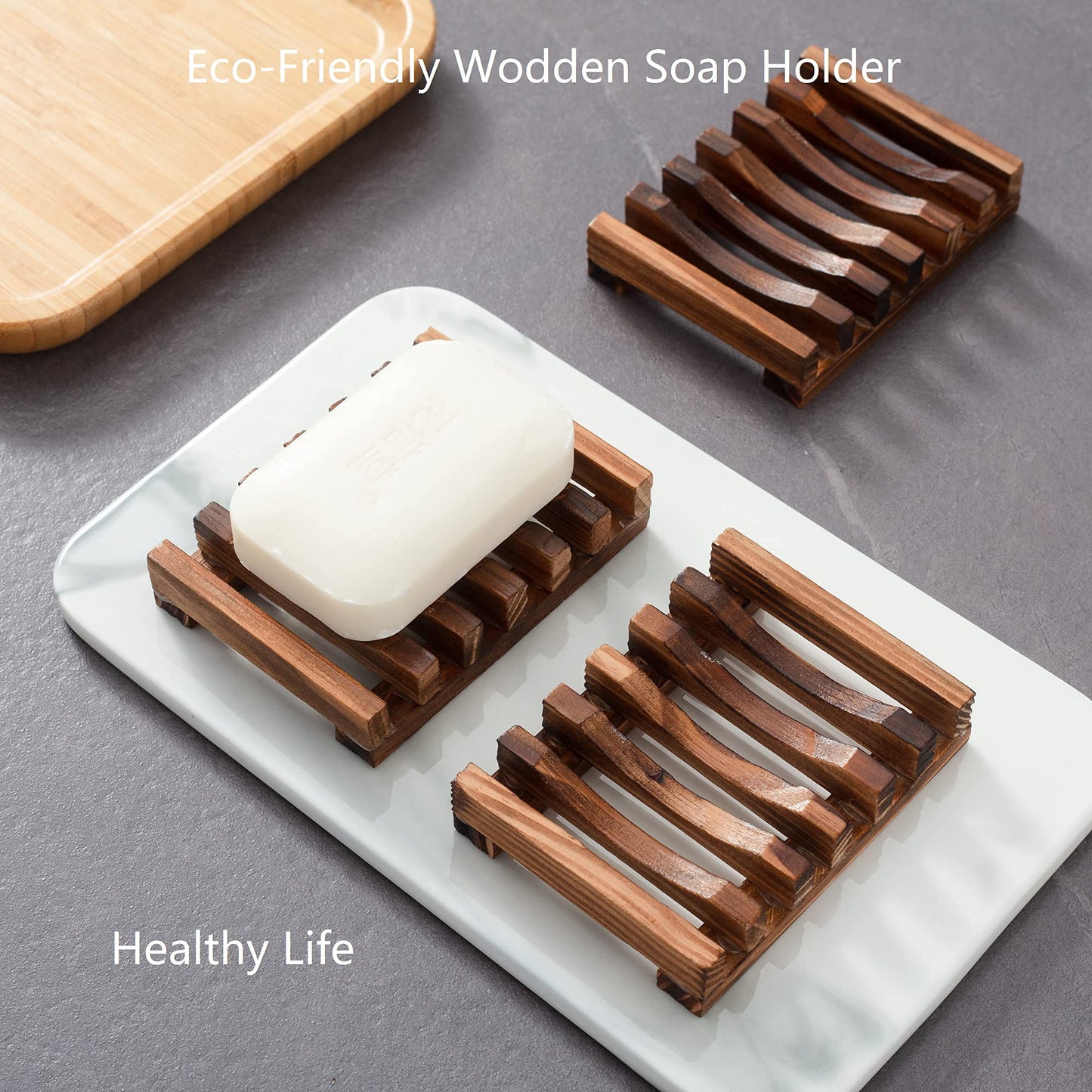 Wooden Soap Dish for Shower,Set of 2 Shower Soap Holder,Self draining Bar Soap Holder for Bathroom, Homemade Soaps Saver Natural Soaps Tray, Vowupt