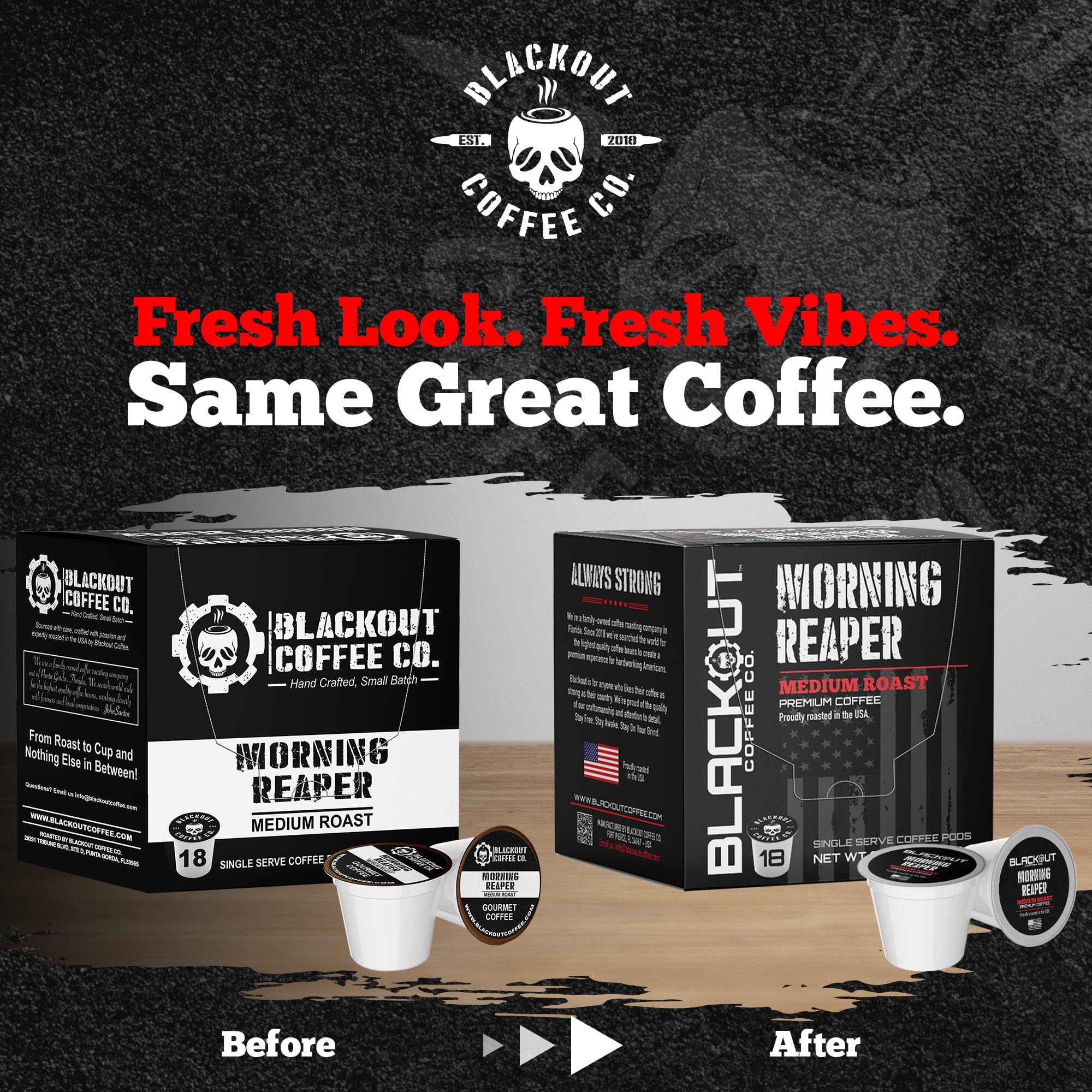 Blackout Coffee Morning Reaper Ground Coffee – Medium Roast, Bold & Strong Flavor – Freshly Roasted 12oz Bag.