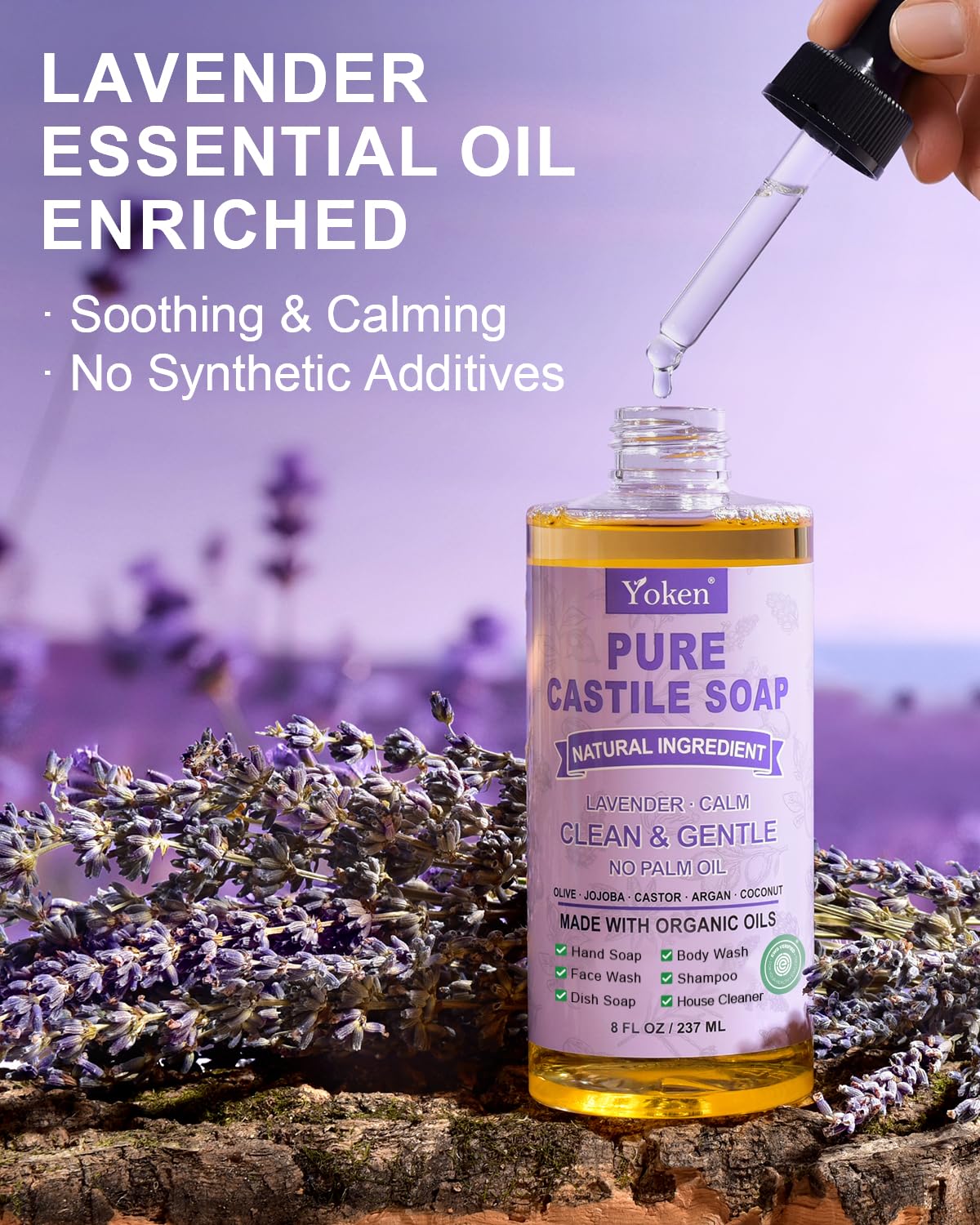 Yoken Peppermint Castile Soap Liquid (EWG Verified, 32 OZ) Made with Certified Organic Oils, Gentle Peppermint Soap for Body Wash, Face, Hands, Dishes, Laundry & More, Vegan Natural Versatile Cleanser