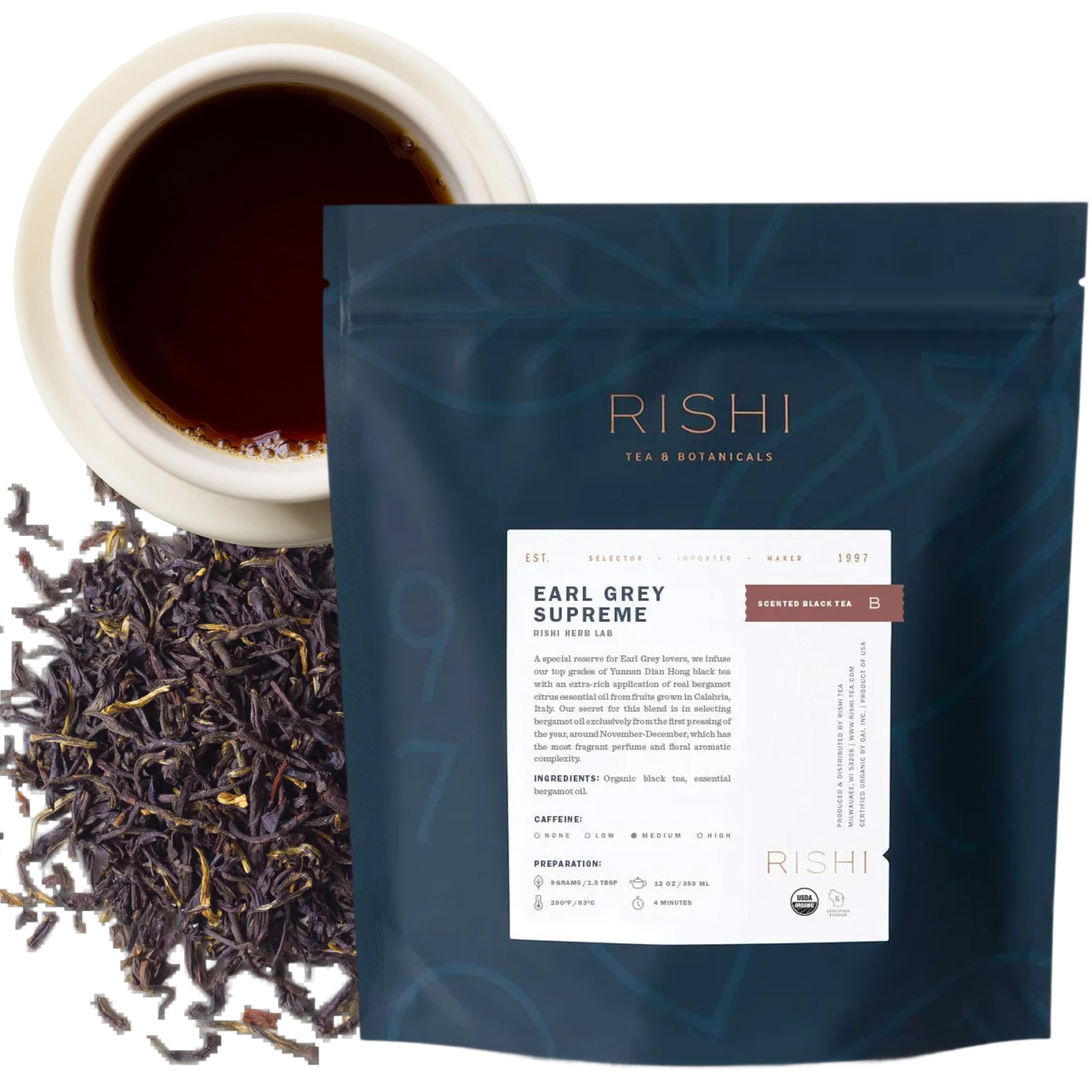 Rishi Tea China Breakfast Black Loose Leaf Tea - Organic, Robust & Caffeinated, Enjoy Hot or Iced - 4 Ounces, 12+ Servings