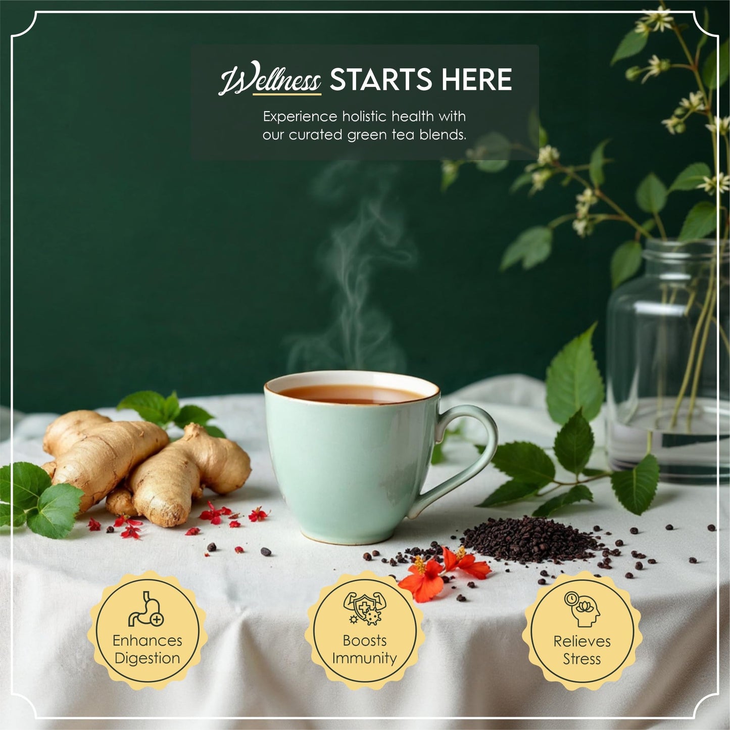Tea Leaf & Co. Mint Green Tea Bags (50), Green Tea w/ Peppermint & Spearmint, Caffeinated, Real & Natural Green Tea, Blended with Fresh Herbs & Spices