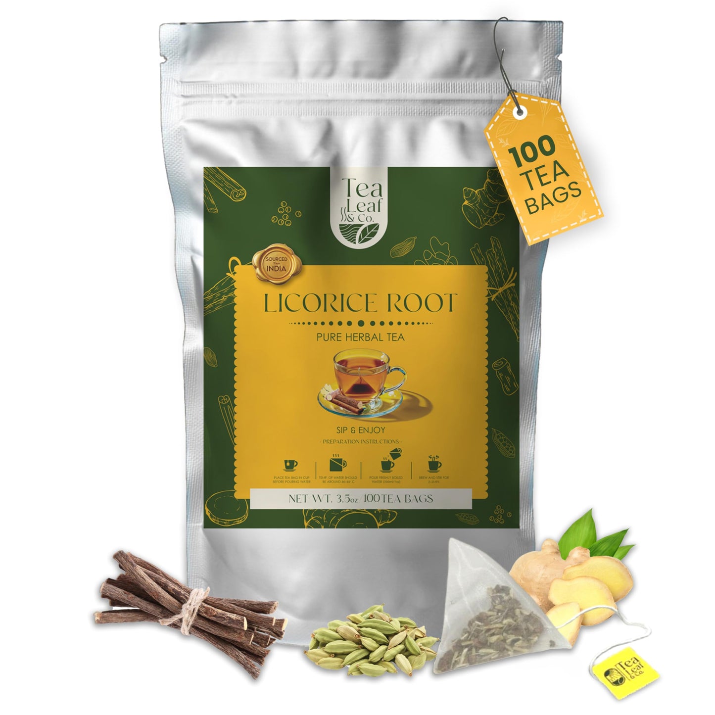 Tea Leaf & Co. Mint Green Tea Bags (50), Green Tea w/ Peppermint & Spearmint, Caffeinated, Real & Natural Green Tea, Blended with Fresh Herbs & Spices