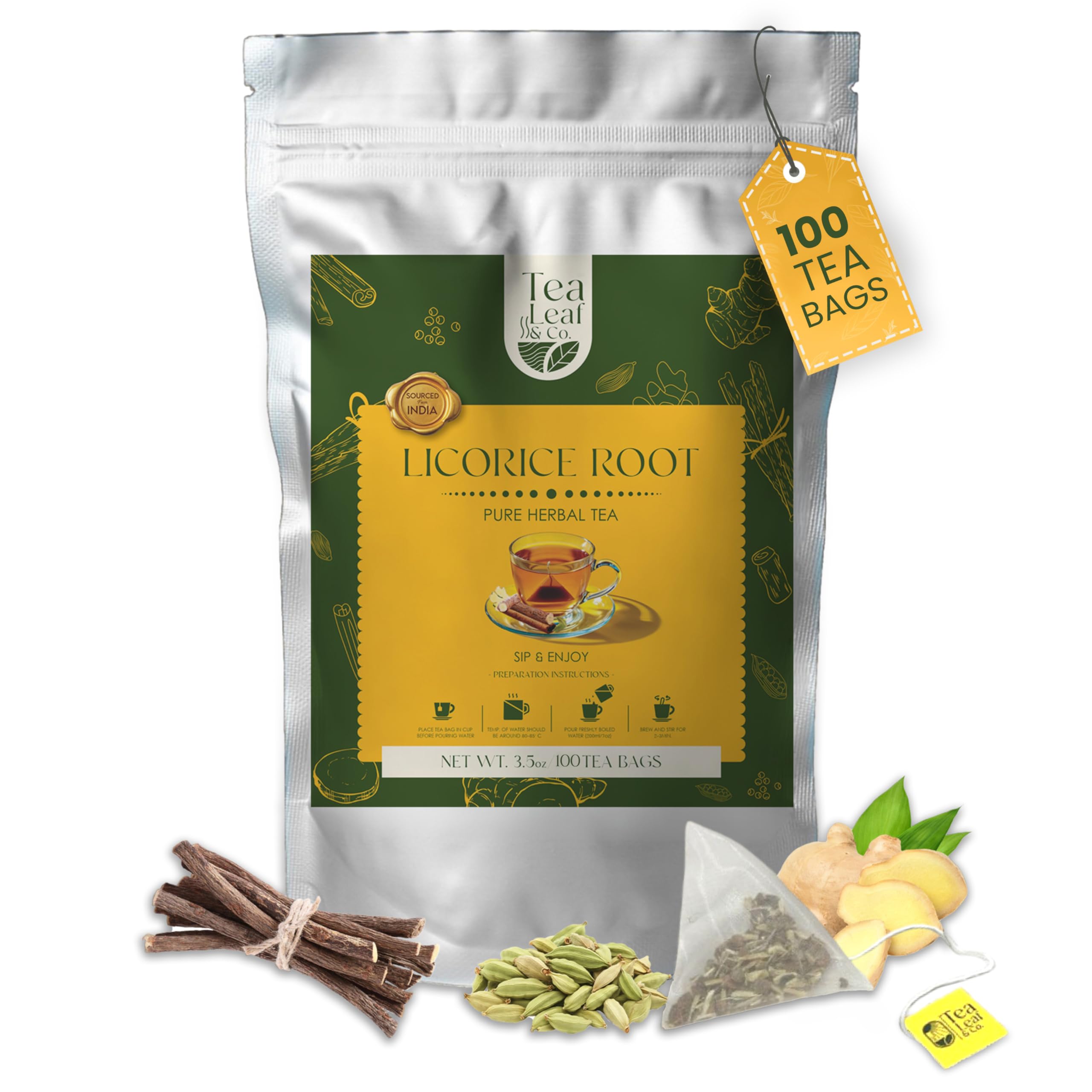 Tea Leaf & Co. Mint Green Tea Bags (50), Green Tea w/ Peppermint & Spearmint, Caffeinated, Real & Natural Green Tea, Blended with Fresh Herbs & Spices