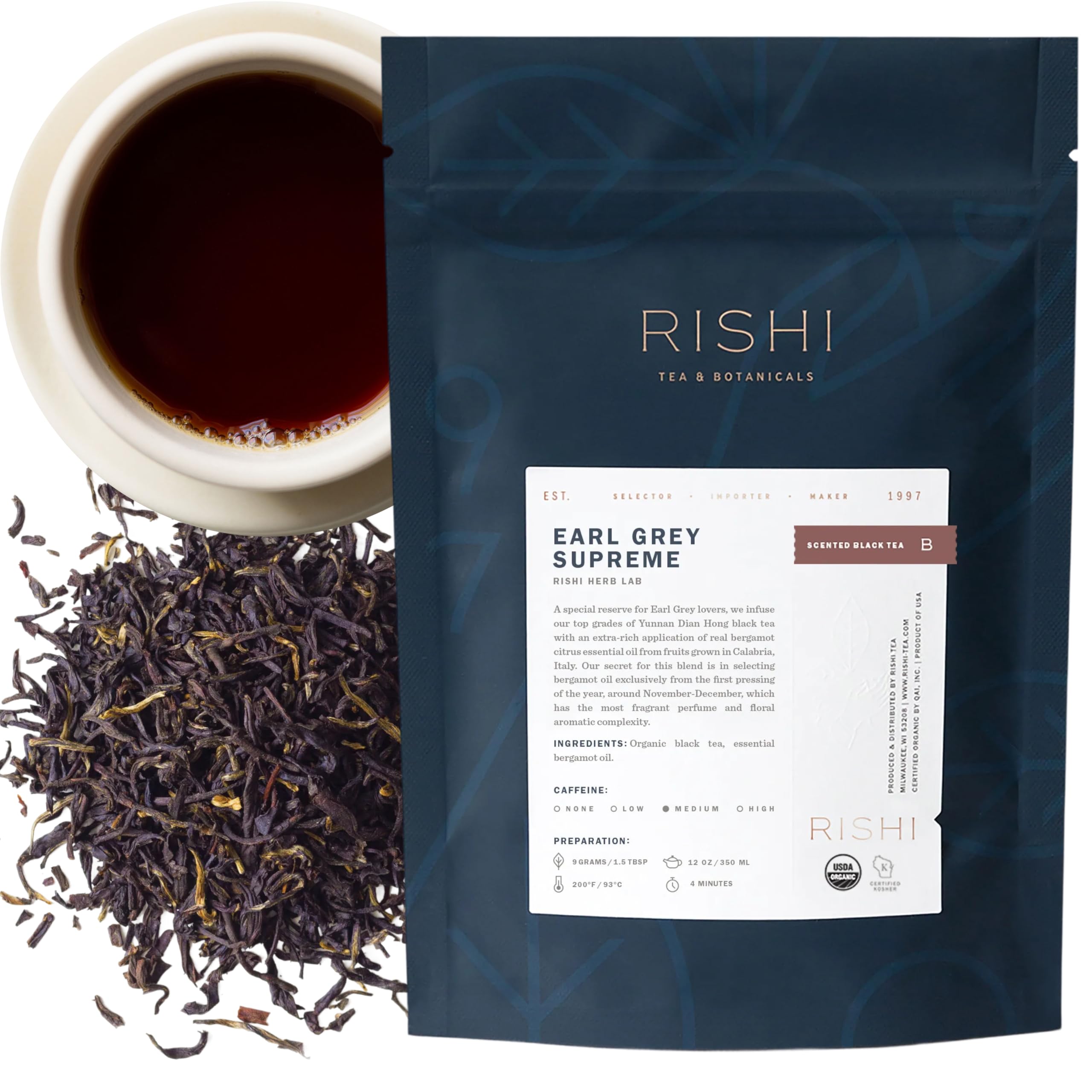 Rishi Tea China Breakfast Black Loose Leaf Tea - Organic, Robust & Caffeinated, Enjoy Hot or Iced - 4 Ounces, 12+ Servings
